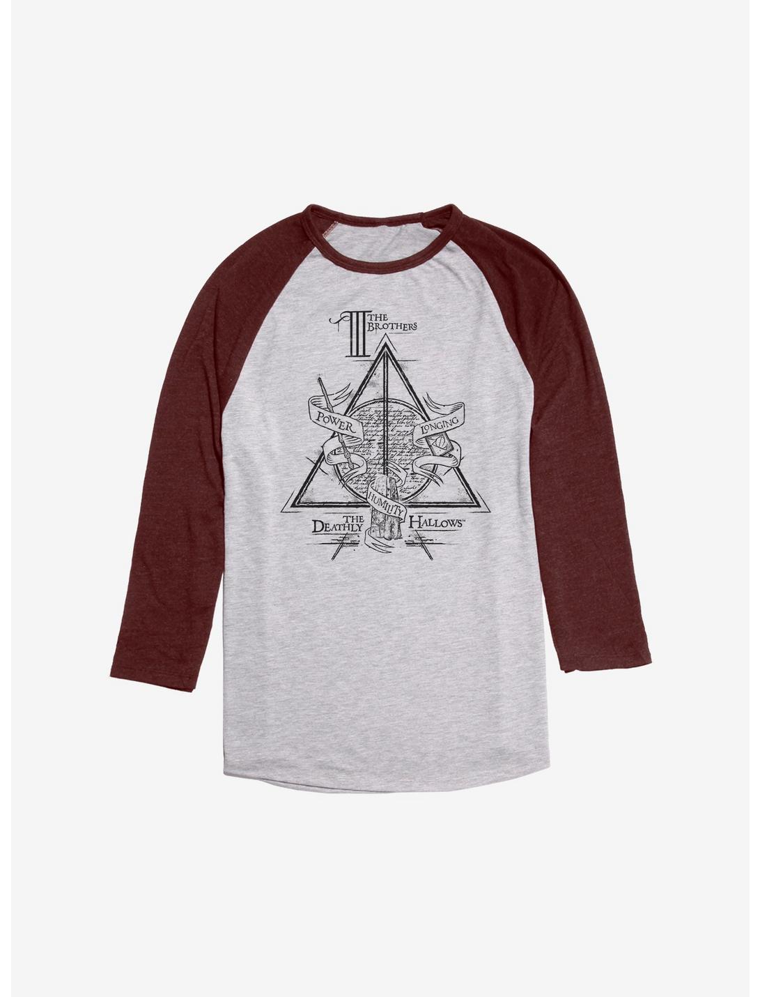 Harry Potter The Deathly Hallows Raglan, Ath Heather With Maroon, hi-res