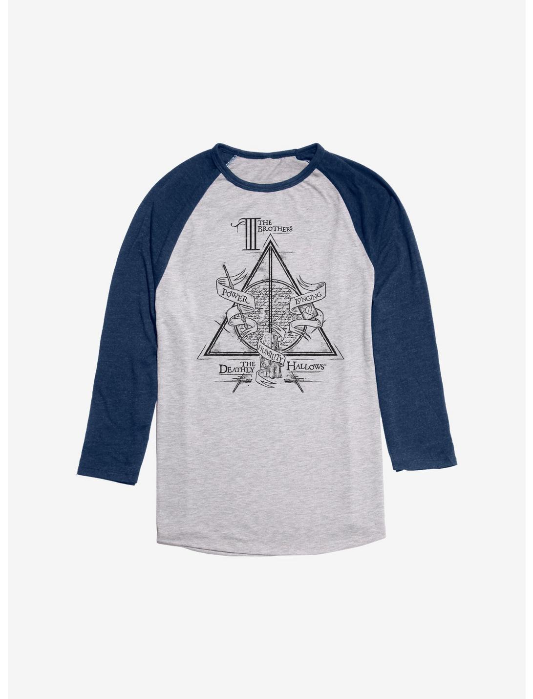 Harry Potter The Deathly Hallows Raglan, Ath Heather With Navy, hi-res