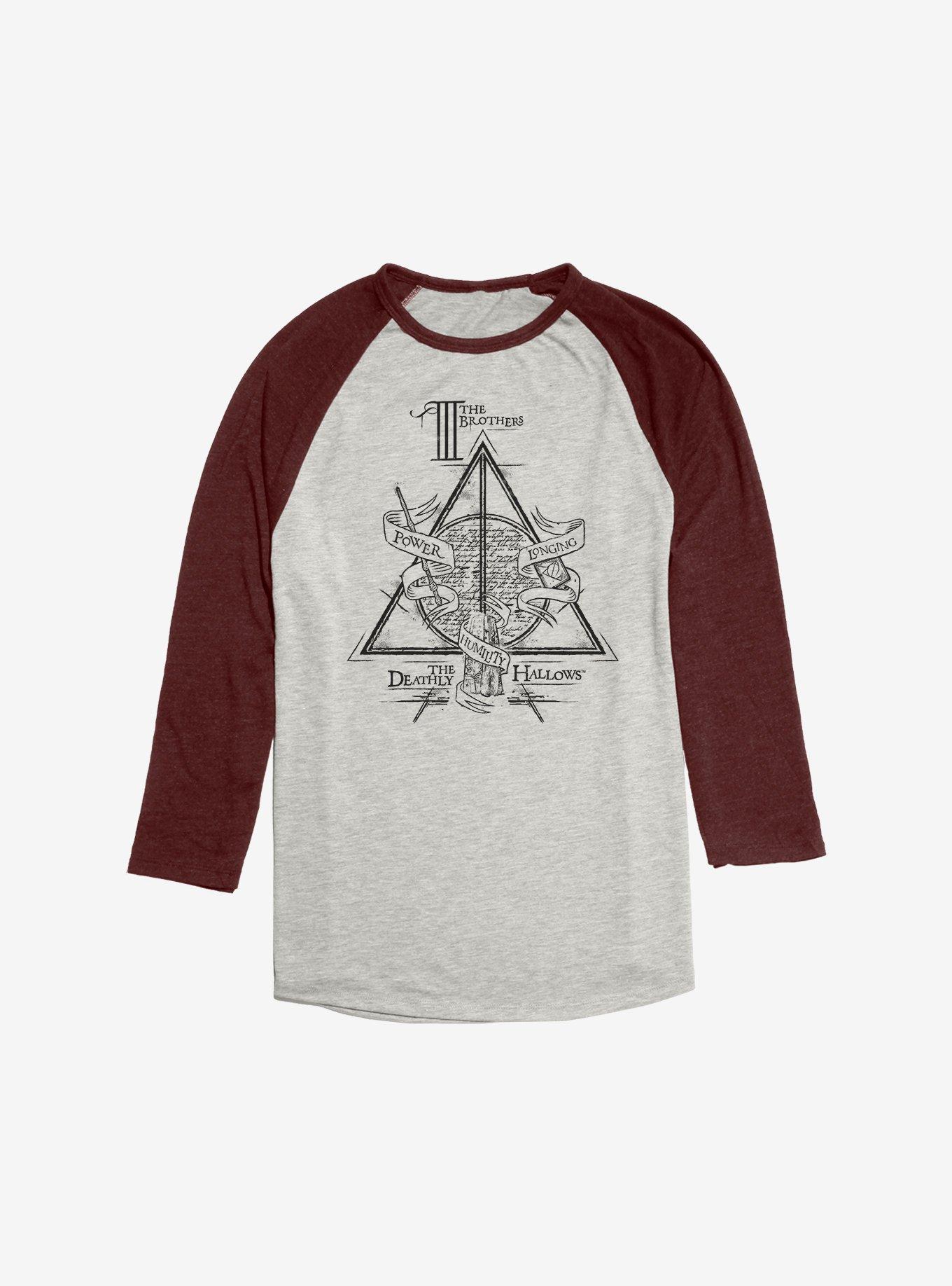 Harry Potter The Deathly Hallows Raglan, Oatmeal With Maroon, hi-res