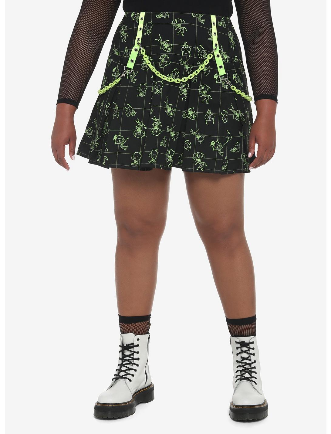 Invader Zim Chain Grid Pleated Skirt Plus Size, MULTI, hi-res