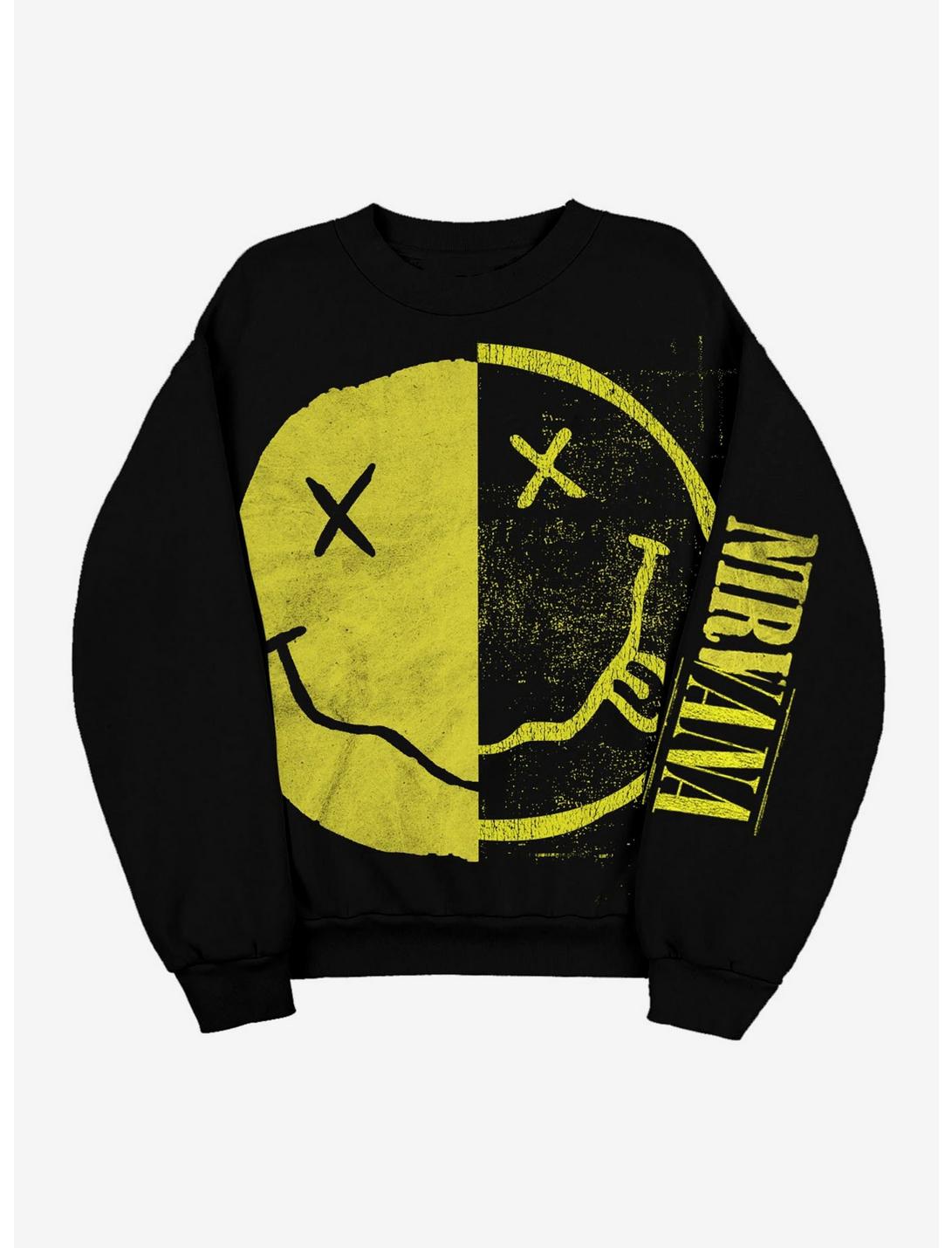 Nirvana Smile Logo Boyfriend Fit Sweatshirt, BLACK, hi-res