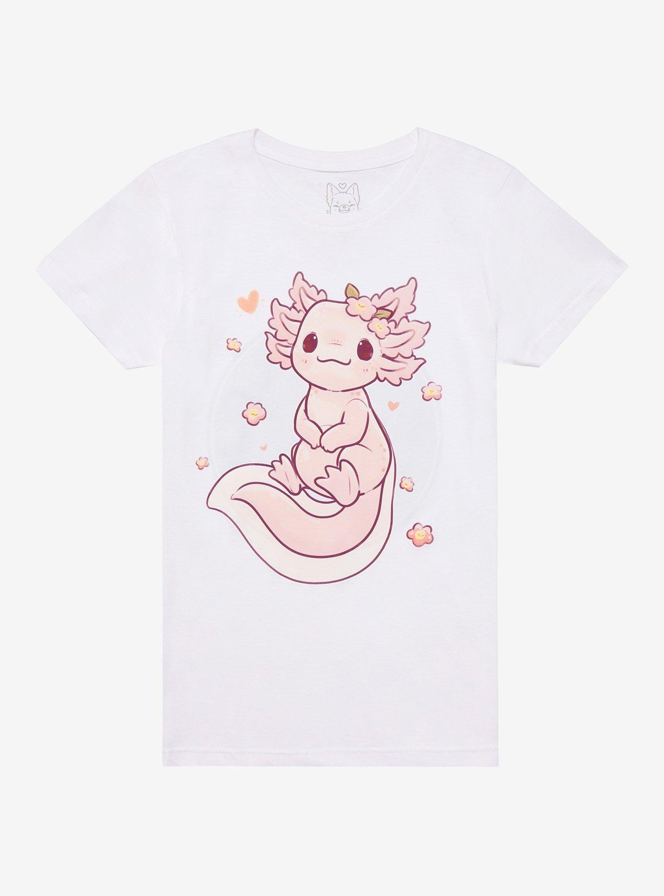Sakura Axolotl Boyfriend Fit Girls T-Shirt By Naomi Lord Art, MULTI, hi-res
