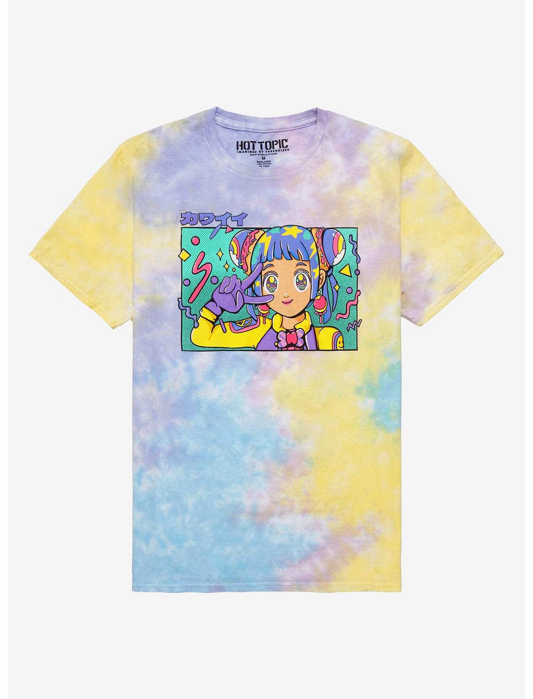 Kawaii Rainbow Girl Tie-Dye Boyfriend Fit Girls T-Shirt By Mulolo Young, MULTI, hi-res