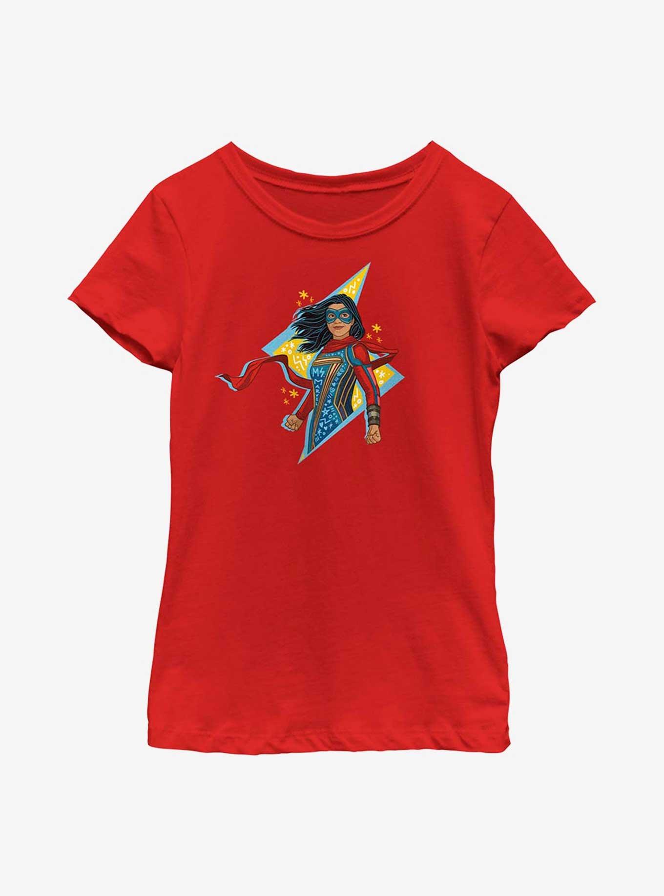 Marvel Ms. Marvel Lightning Doodle Youth Girls T-Shirt, RED, hi-res