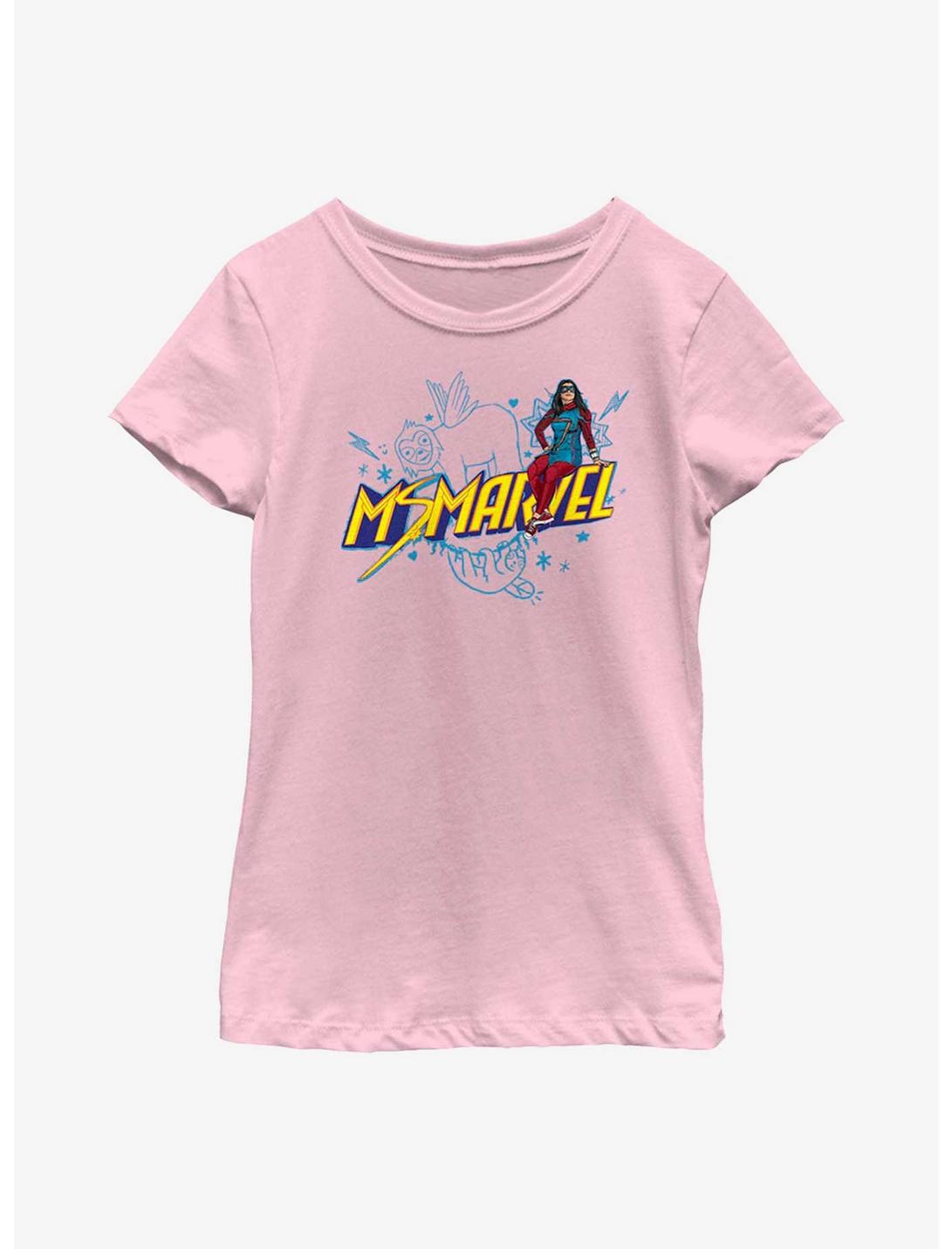 Marvel Ms. Marvel Sloth Doodles Youth Girls T-Shirt, PINK, hi-res
