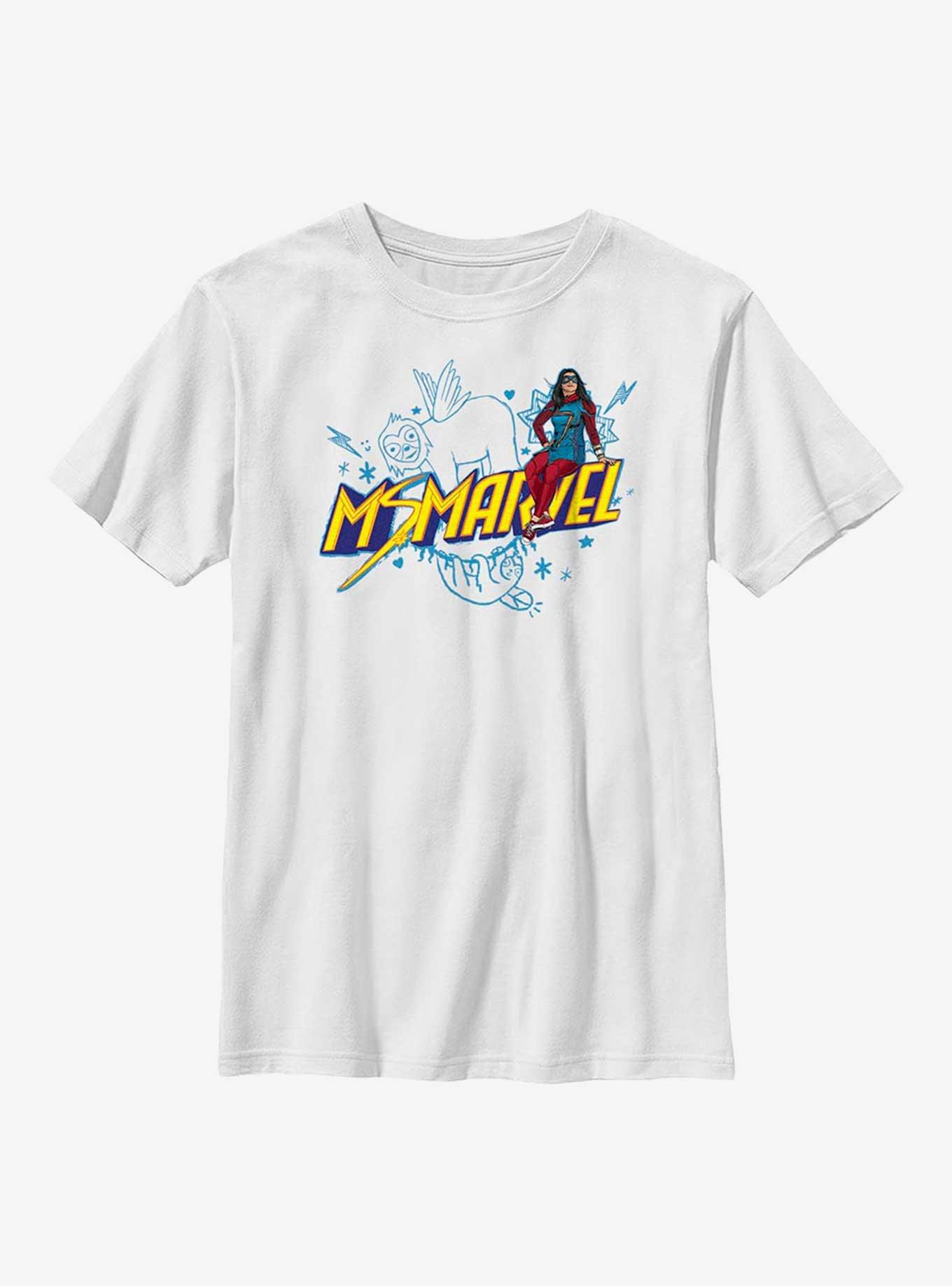 Marvel Ms. Marvel Sloth Doodles Youth T-Shirt, WHITE, hi-res