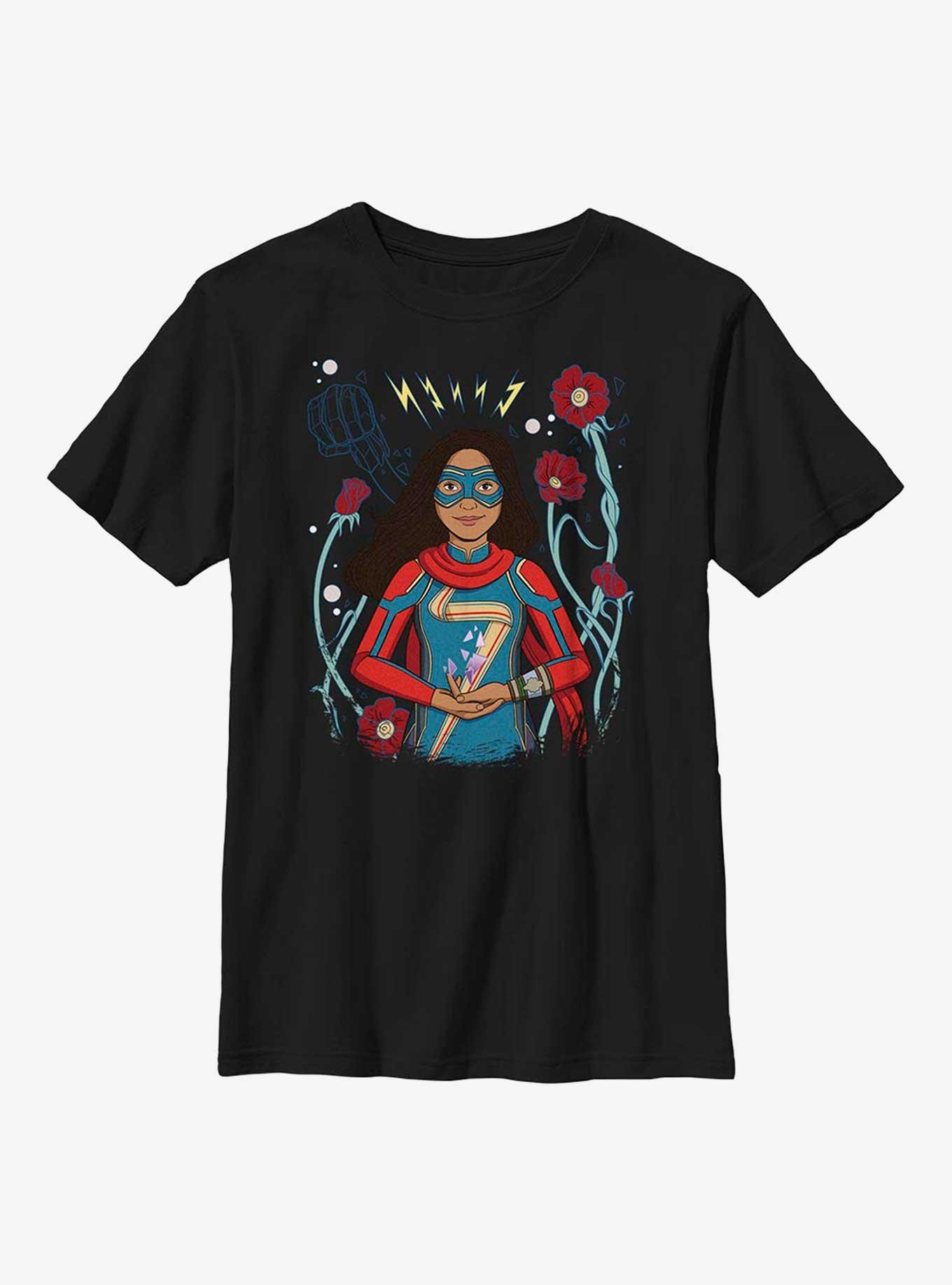 Marvel Ms. Marvel Flower Badge Youth T-Shirt, BLACK, hi-res