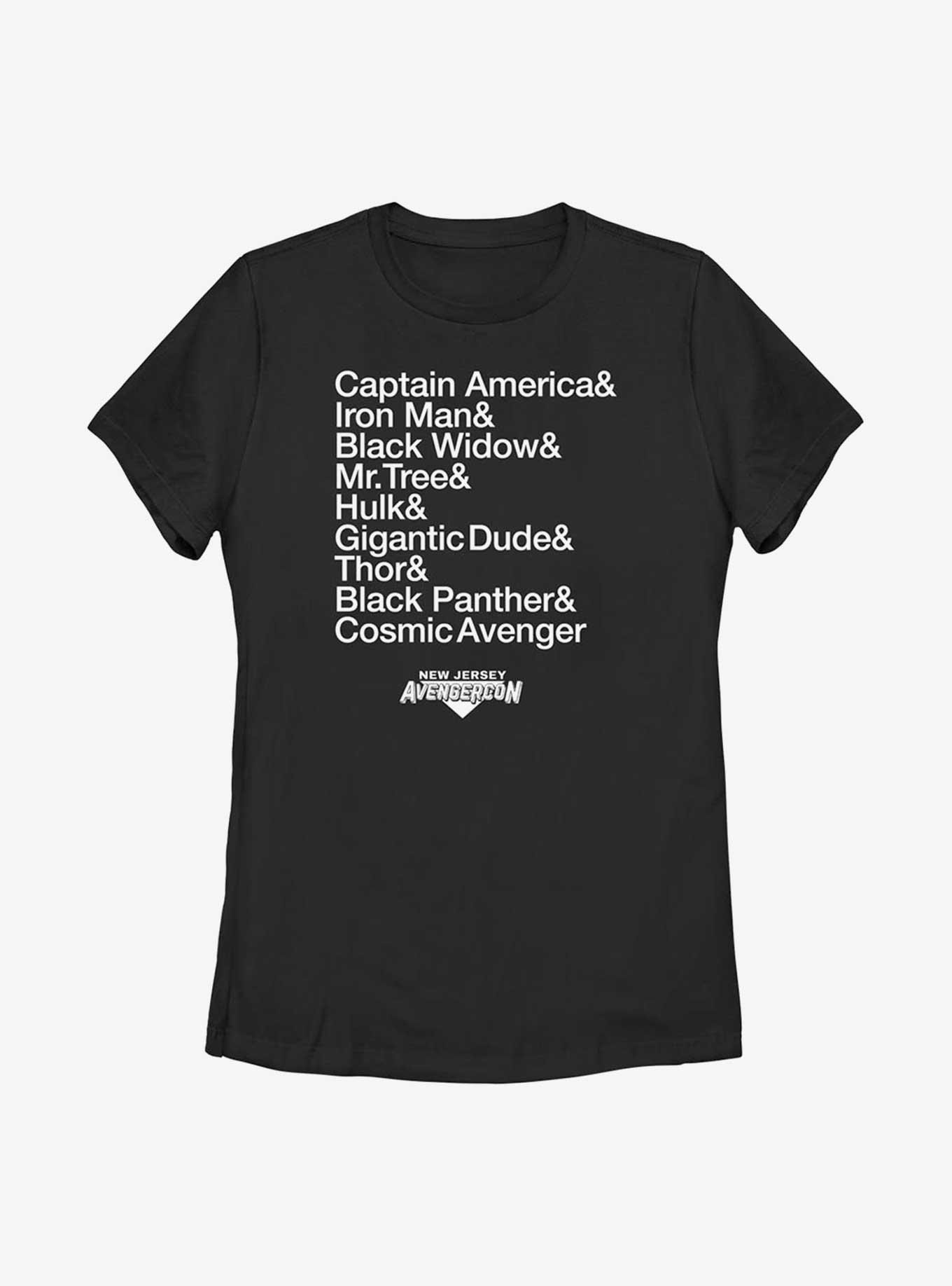 Marvel Ms. Marvel Name List Avengercon Womens T-Shirt, BLACK, hi-res