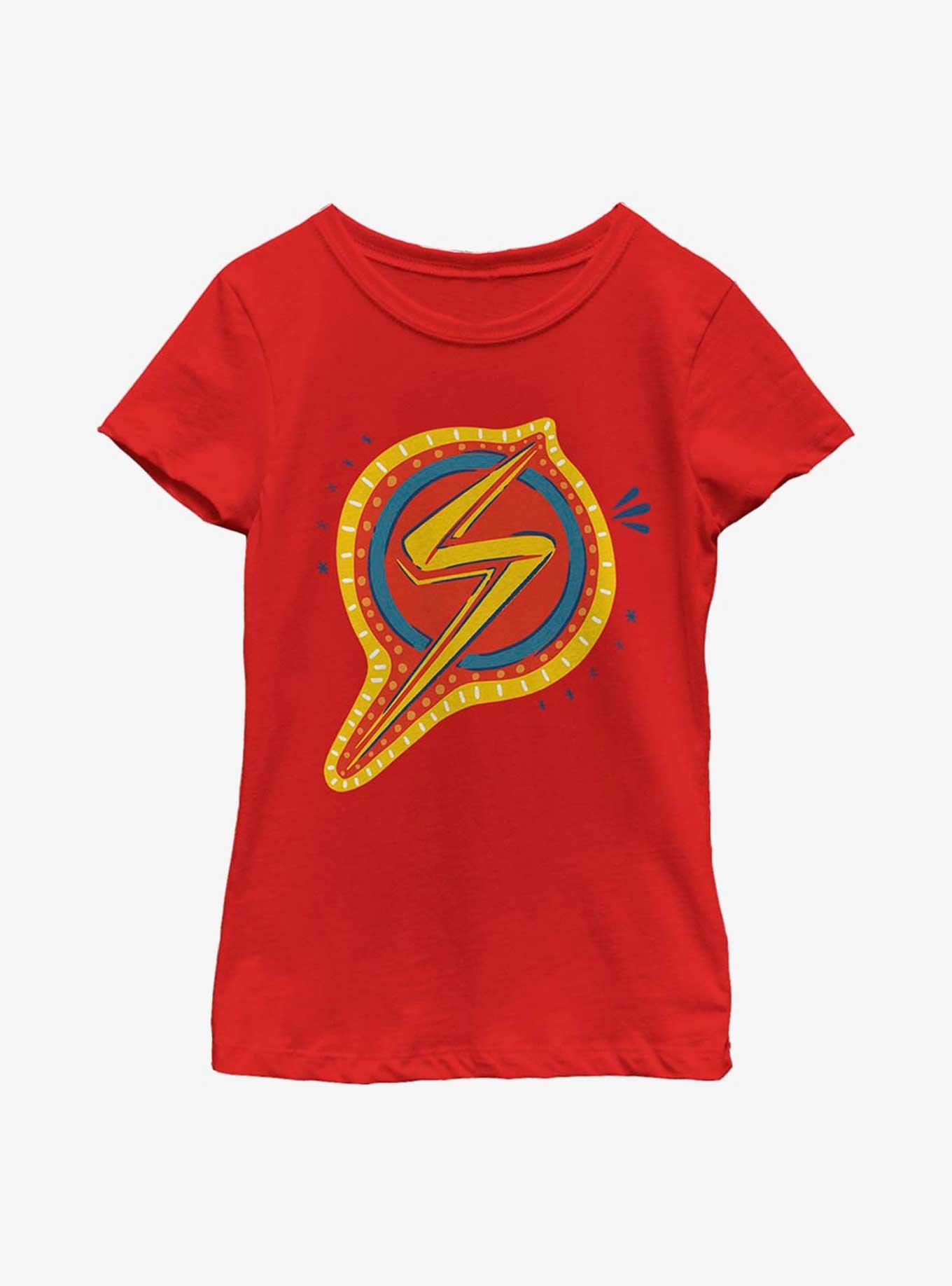 Marvel Ms. Marvel Decorative Symbol Youth Girls T-Shirt, RED, hi-res