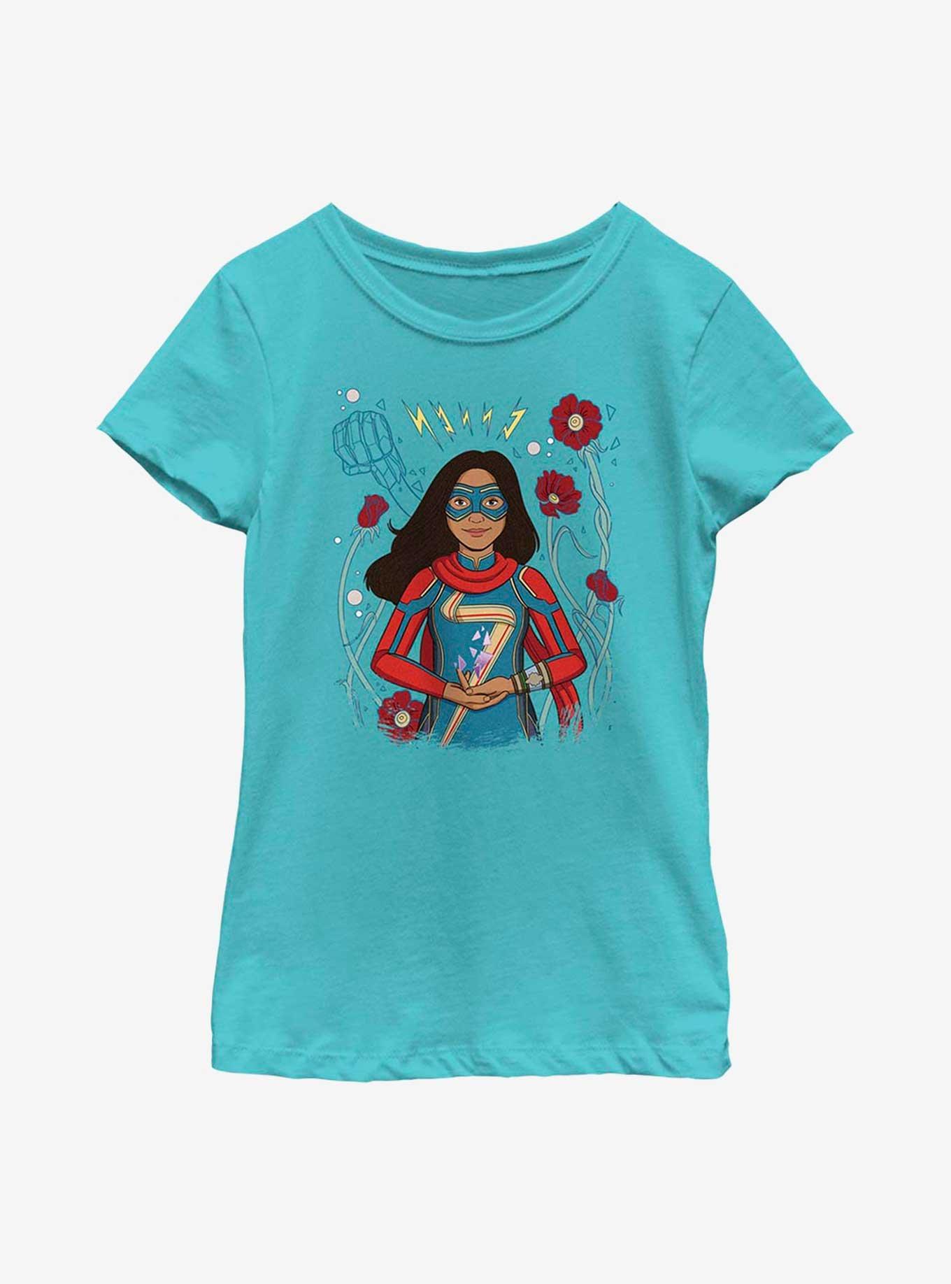 Marvel Ms. Marvel Flower Badge Youth Girls T-Shirt, TAHI BLUE, hi-res