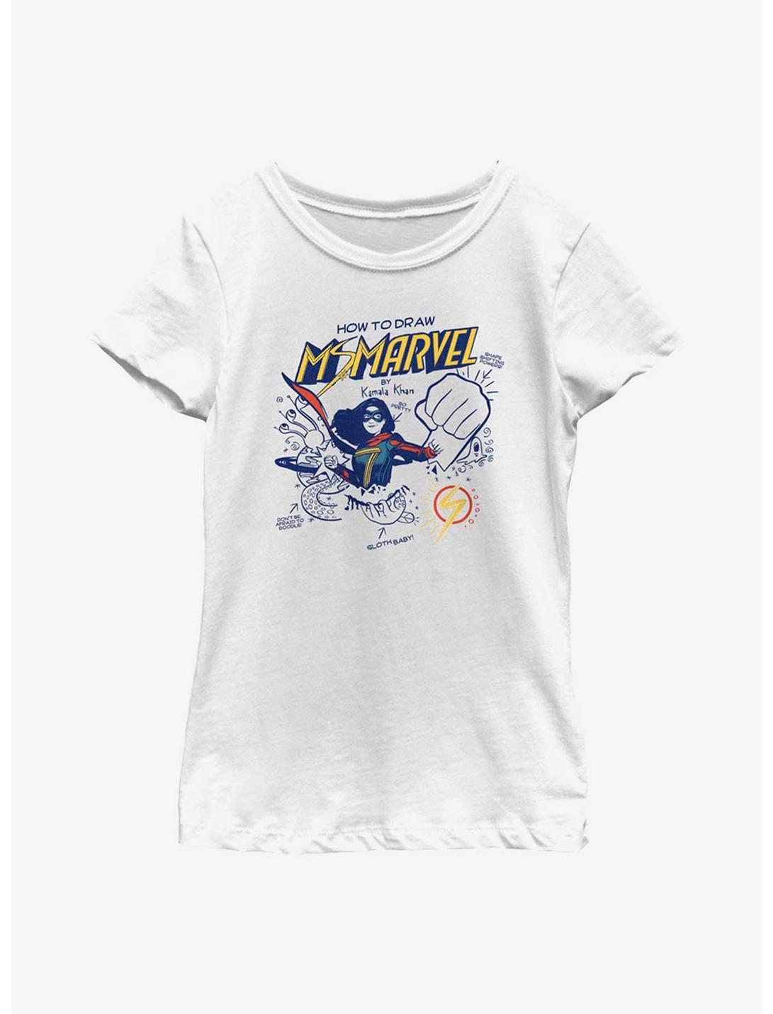 Marvel Ms. Marvel How To Draw Ms. Marvel Youth Girls T-Shirt, WHITE, hi-res