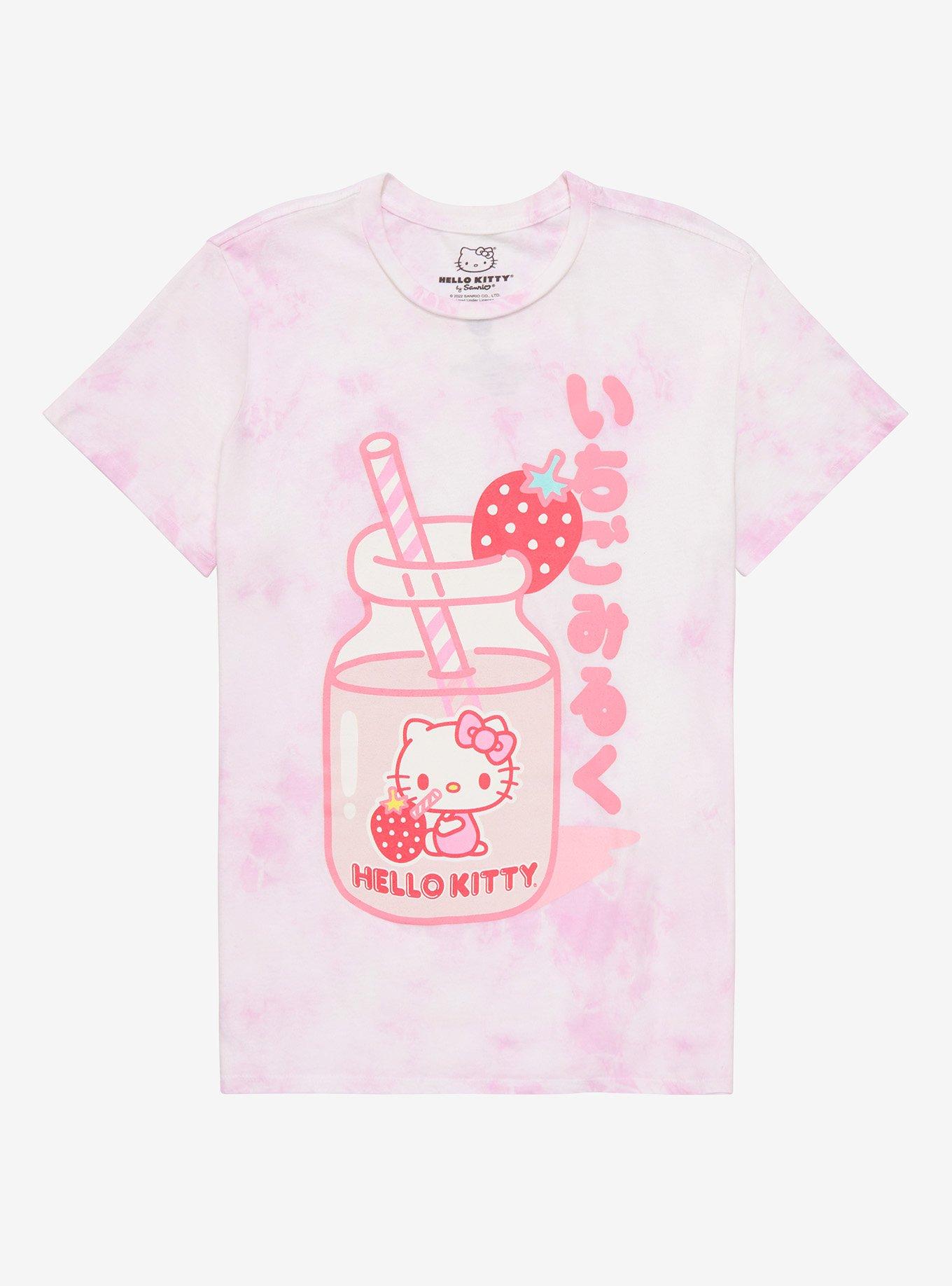 Hello Kitty Strawberry Milk Tie-Dye Girls T-Shirt