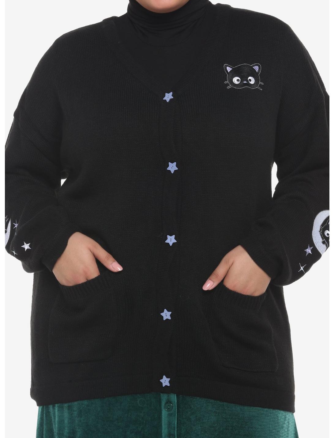 Chococat Embroidered Cardigan Plus Size, BLACK  WHITE, hi-res