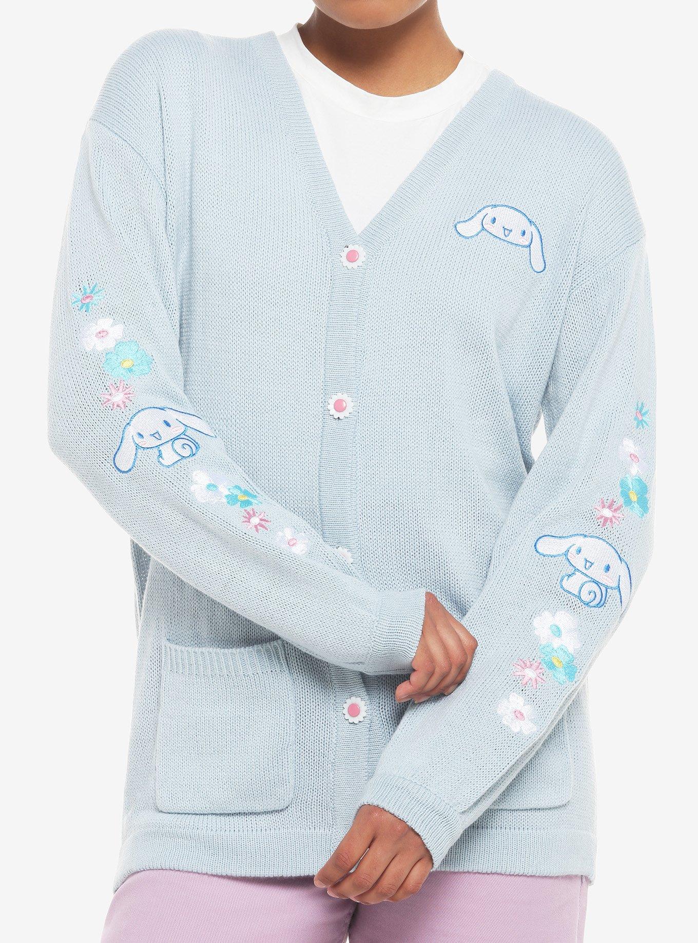 Cinnamoroll Embroidered Oversized Cardigan, LIGHT BLUE, hi-res