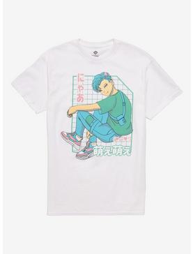 Pastel Cat Boy Grid Boyfriend Fit Girls T-Shirt, , hi-res