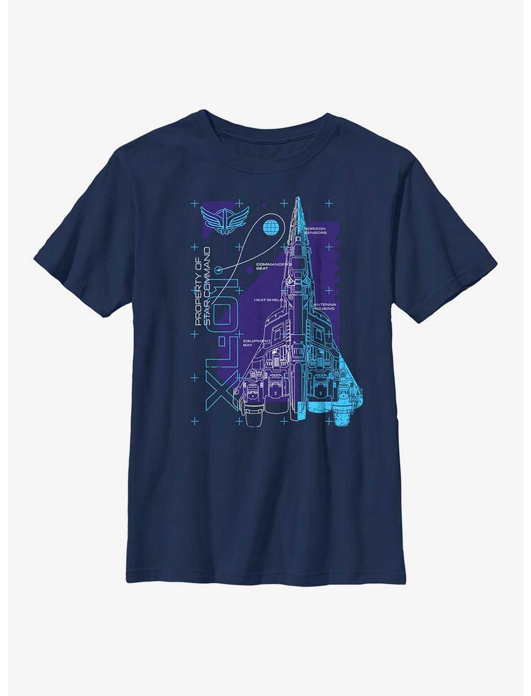 Disney Pixar Lightyear Ship Schematic Youth T-Shirt, NAVY, hi-res