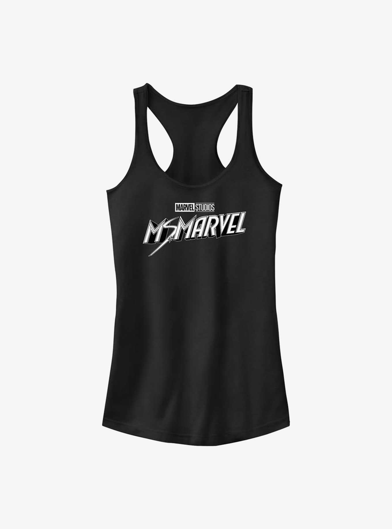 Marvel Ms. Marvel Grayscale Logo Girls Tank, BLACK, hi-res