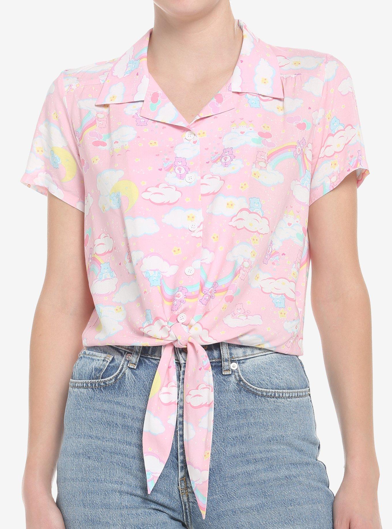 Care Bears Rainbows & Clouds Tie-Front Girls Woven Button-Up, MULTI, hi-res