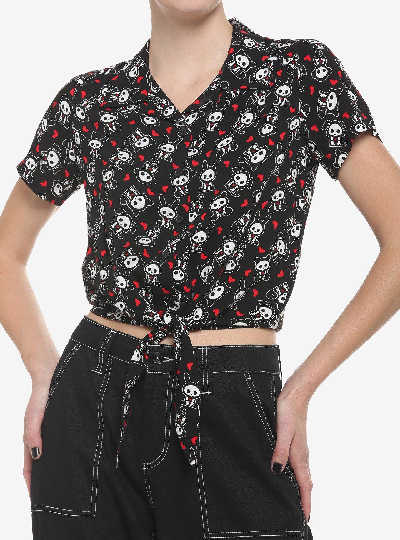Skelanimals Characters Tie-Front Girls Woven Button-Up, MULTI, hi-res