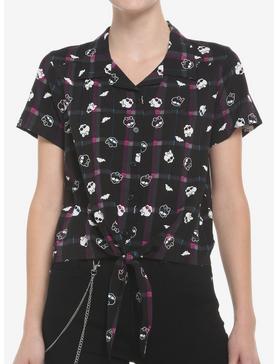 Monster High Plaid Girls Tie-Front Woven Button-Up, , hi-res