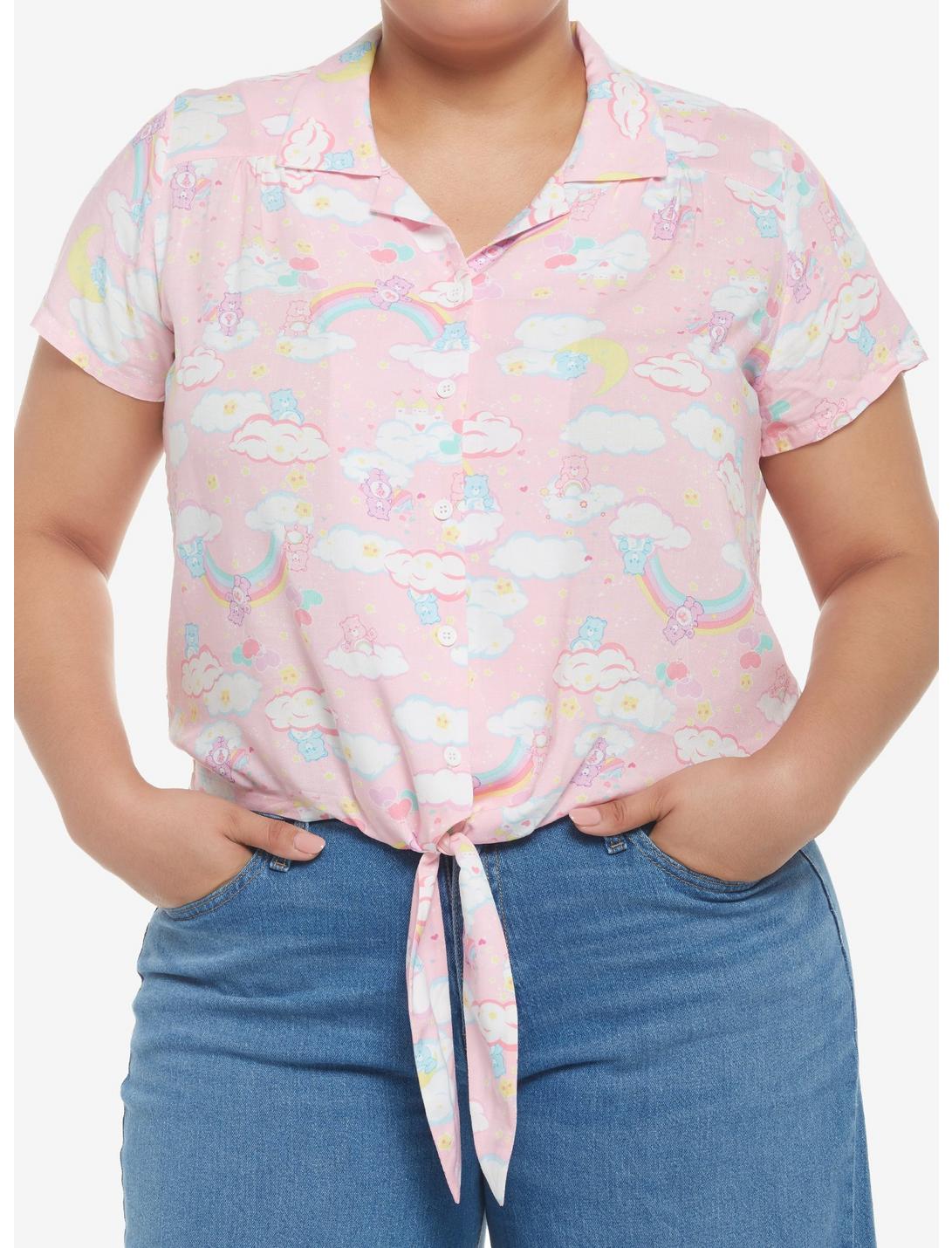 Care Bears Rainbows & Clouds Tie-Front Girls Woven Button-Up Plus Size, MULTI, hi-res