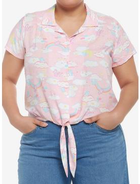 Care Bears Rainbows & Clouds Tie-Front Girls Woven Button-Up Plus Size, , hi-res