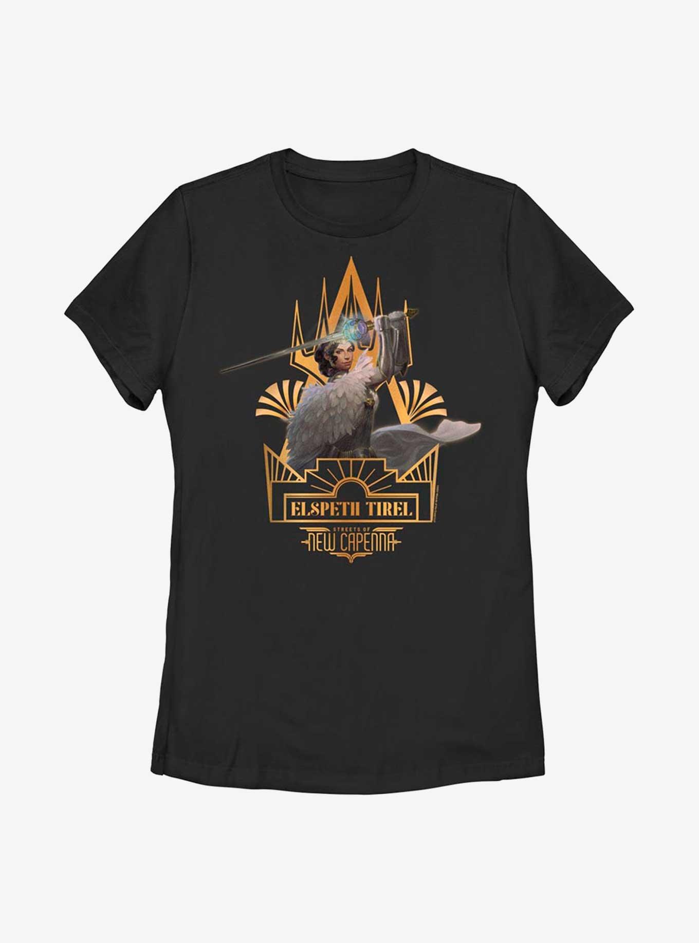 Magic: The Gathering Streets Of New Capenna Elspeth Tirel Deco Womens T-Shirt, BLACK, hi-res