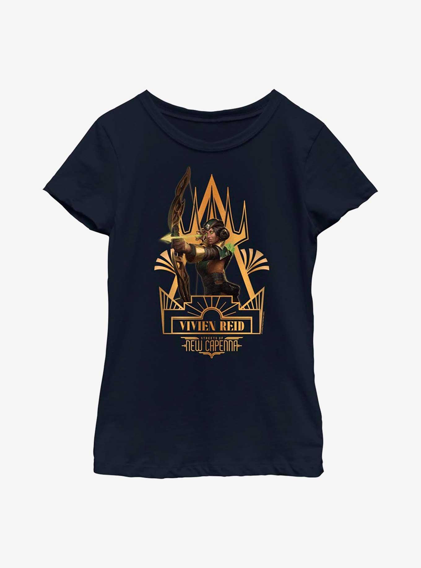 Magic: The Gathering Streets Of New Capenna Vivien Reid Deco Youth Girls T-Shirt, NAVY, hi-res