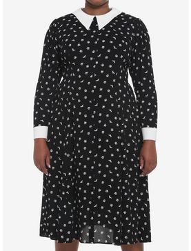 Wednesday Icons Collar Long-Sleeve Dress Plus Size, , hi-res