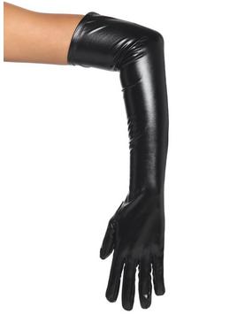 Black Faux Leather Long Gloves, , hi-res
