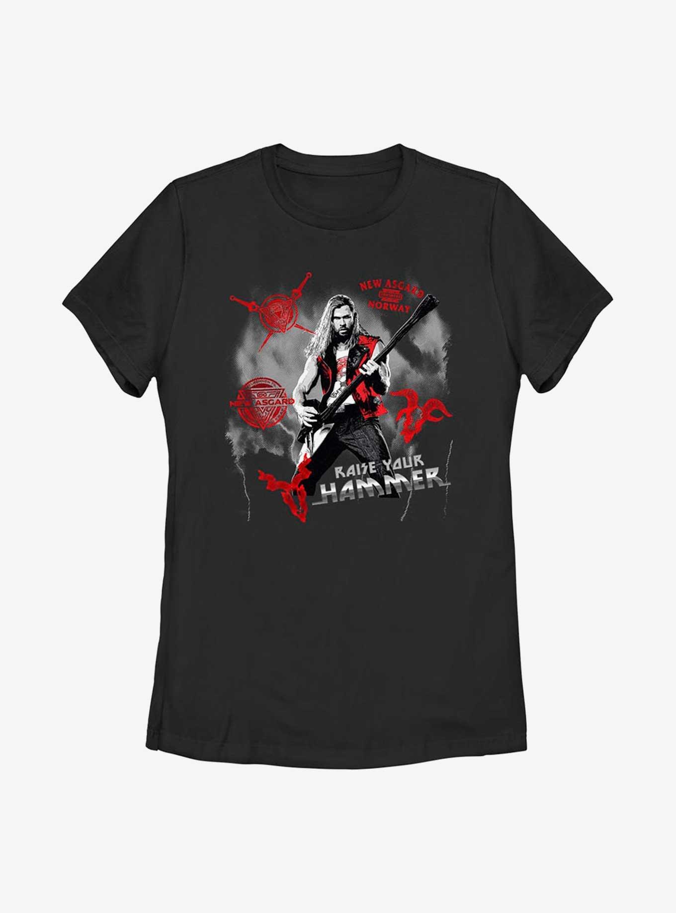 Marvel Thor: Love And Thunder Rock God Raise Your Hammer Womens T-Shirt, BLACK, hi-res