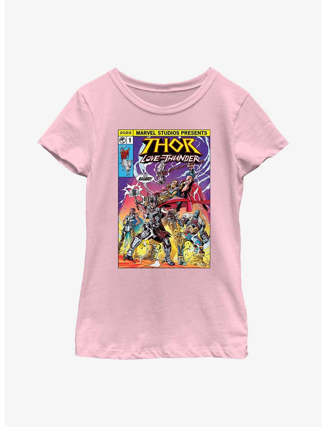 Marvel Thor: Love And Thunder For Asgard Comic Cover Youth Girls T-Shirt, PINK, hi-res