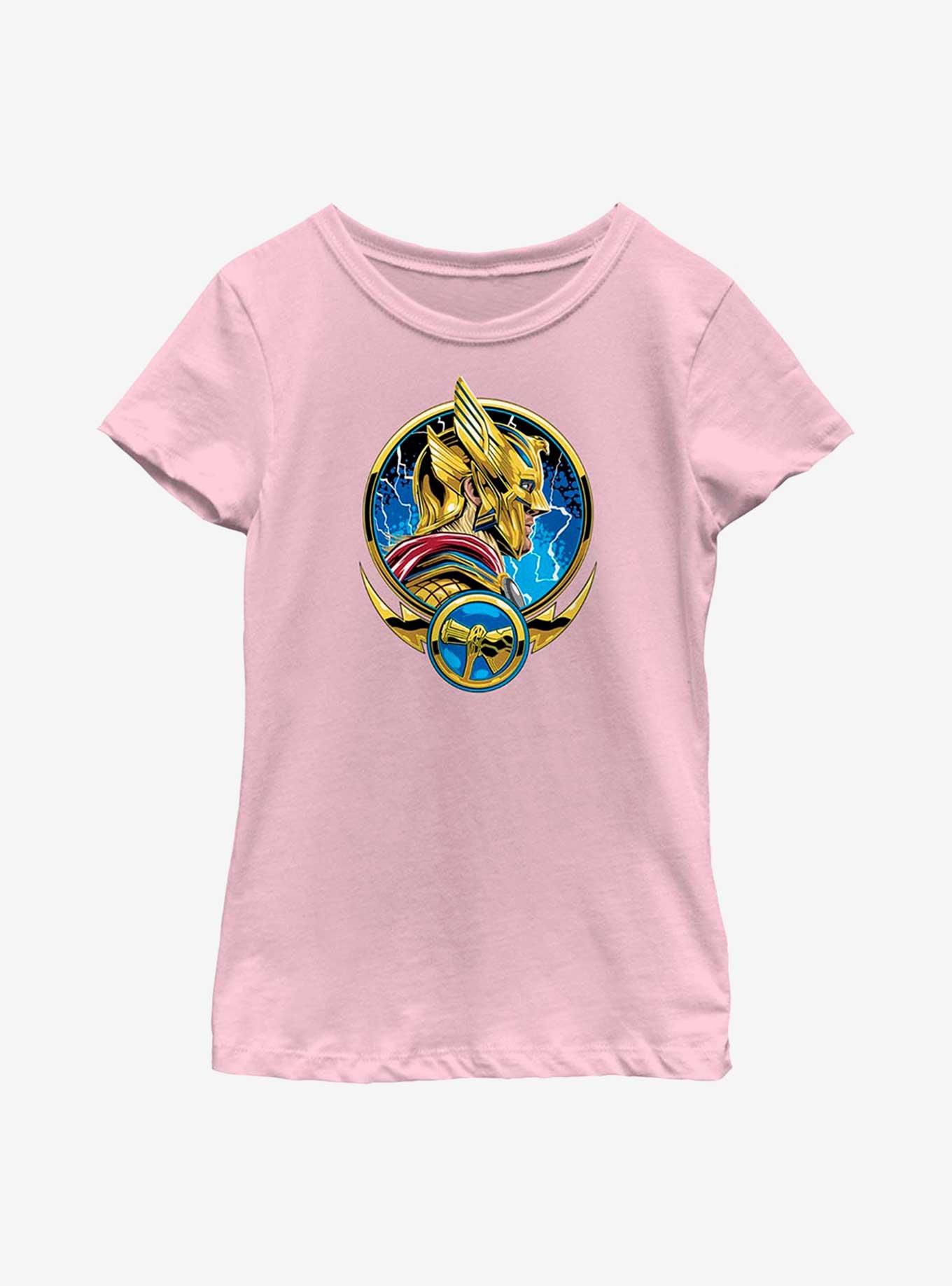 Marvel Thor: Love And Thunder Comic Circle Badge Youth Girls T-Shirt, PINK, hi-res