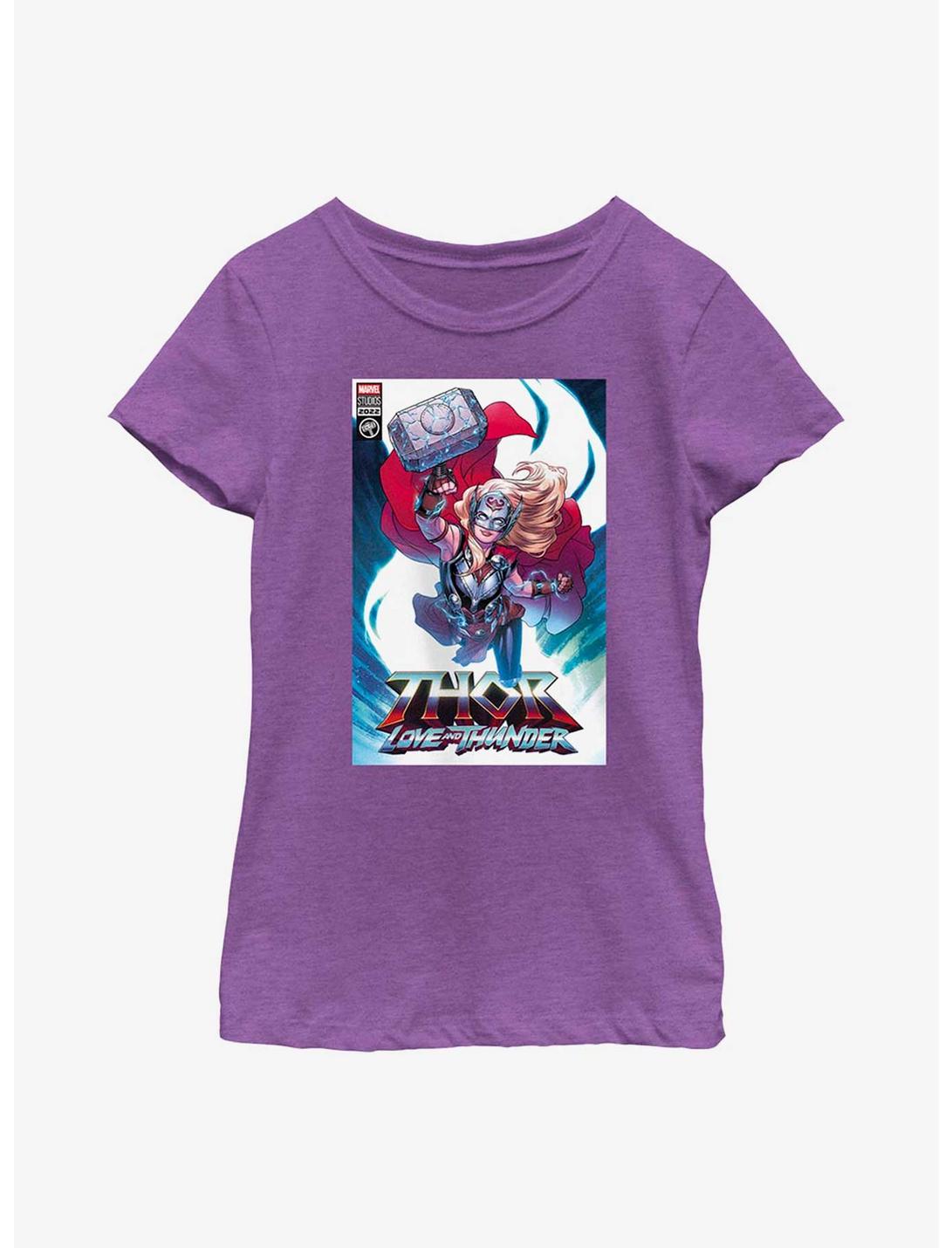 Marvel Thor: Love And Thunder Mighty Thor Comic Cover Youth Girls T-Shirt, PURPLE BERRY, hi-res