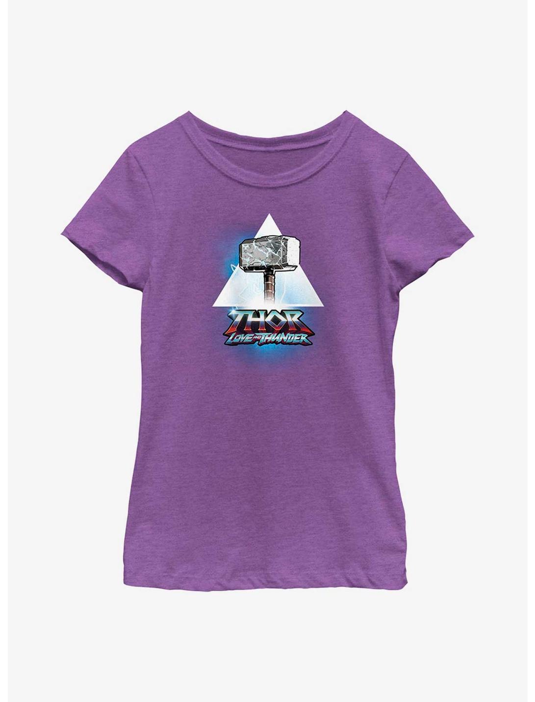 Marvel Thor: Love And Thunder Mjolnir Triangle Badge Youth Girls T-Shirt, PURPLE BERRY, hi-res