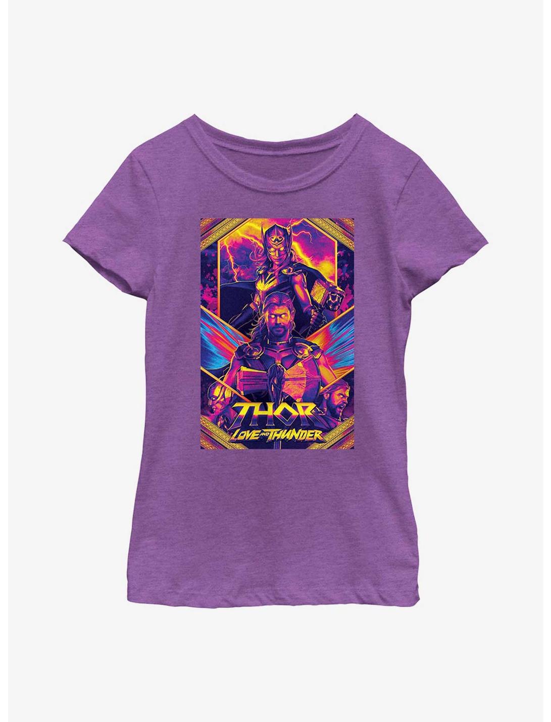 Marvel Thor: Love And Thunder Neon Poster Youth Girls T-Shirt, PURPLE BERRY, hi-res