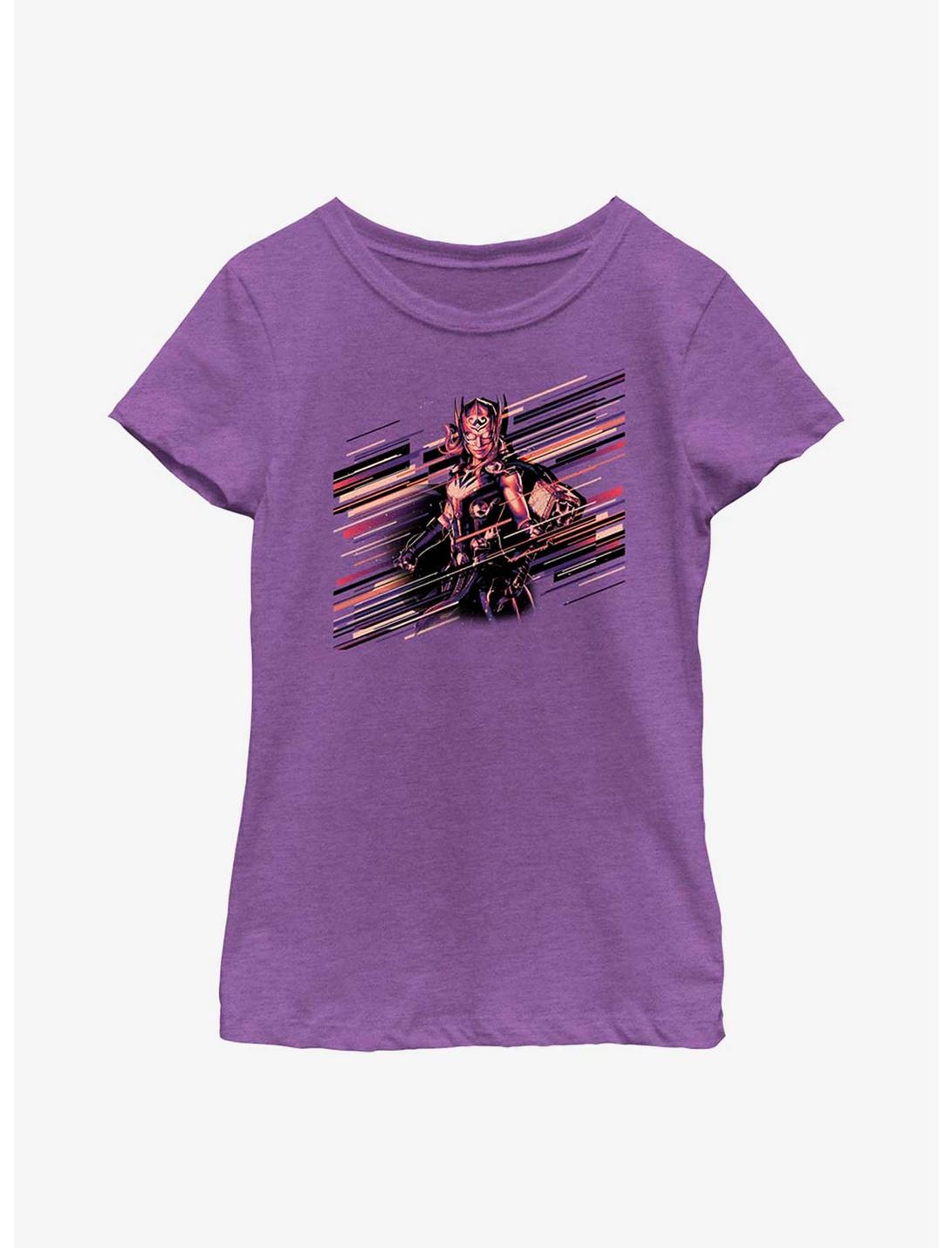 Marvel Thor: Love And Thunder Stripes Mighty Thor Youth Girls T-Shirt, PURPLE BERRY, hi-res