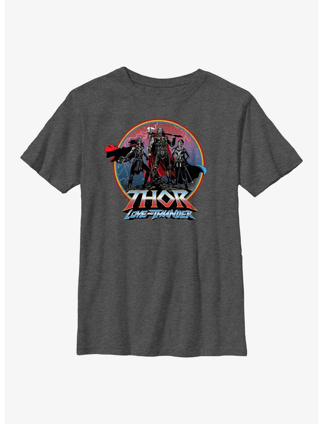 Marvel Thor: Love And Thunder Asgardians Circle Badge Youth T-Shirt, CHAR HTR, hi-res