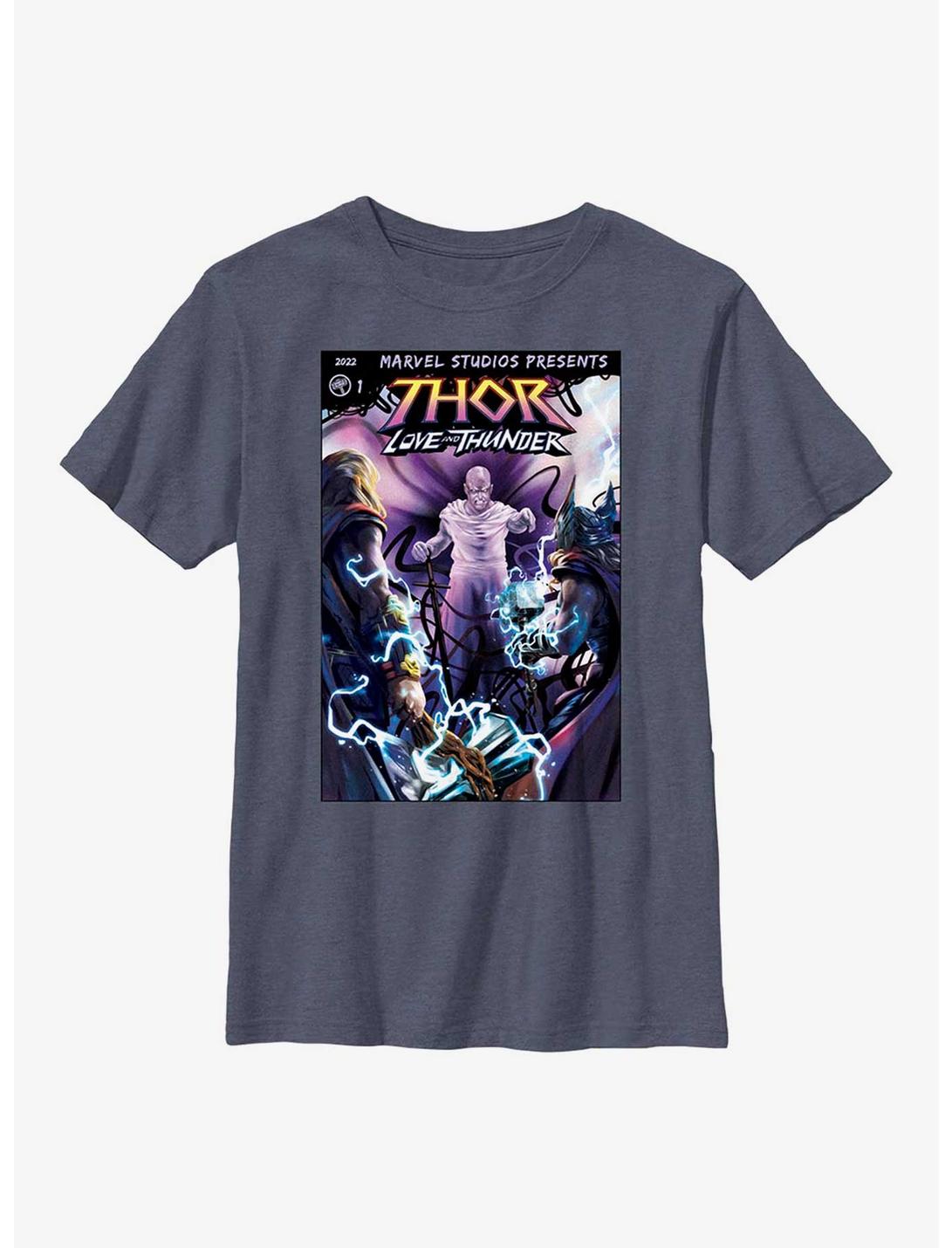Marvel Thor: Love And Thunder Gorr Comic Cover Youth T-Shirt, NAVY HTR, hi-res