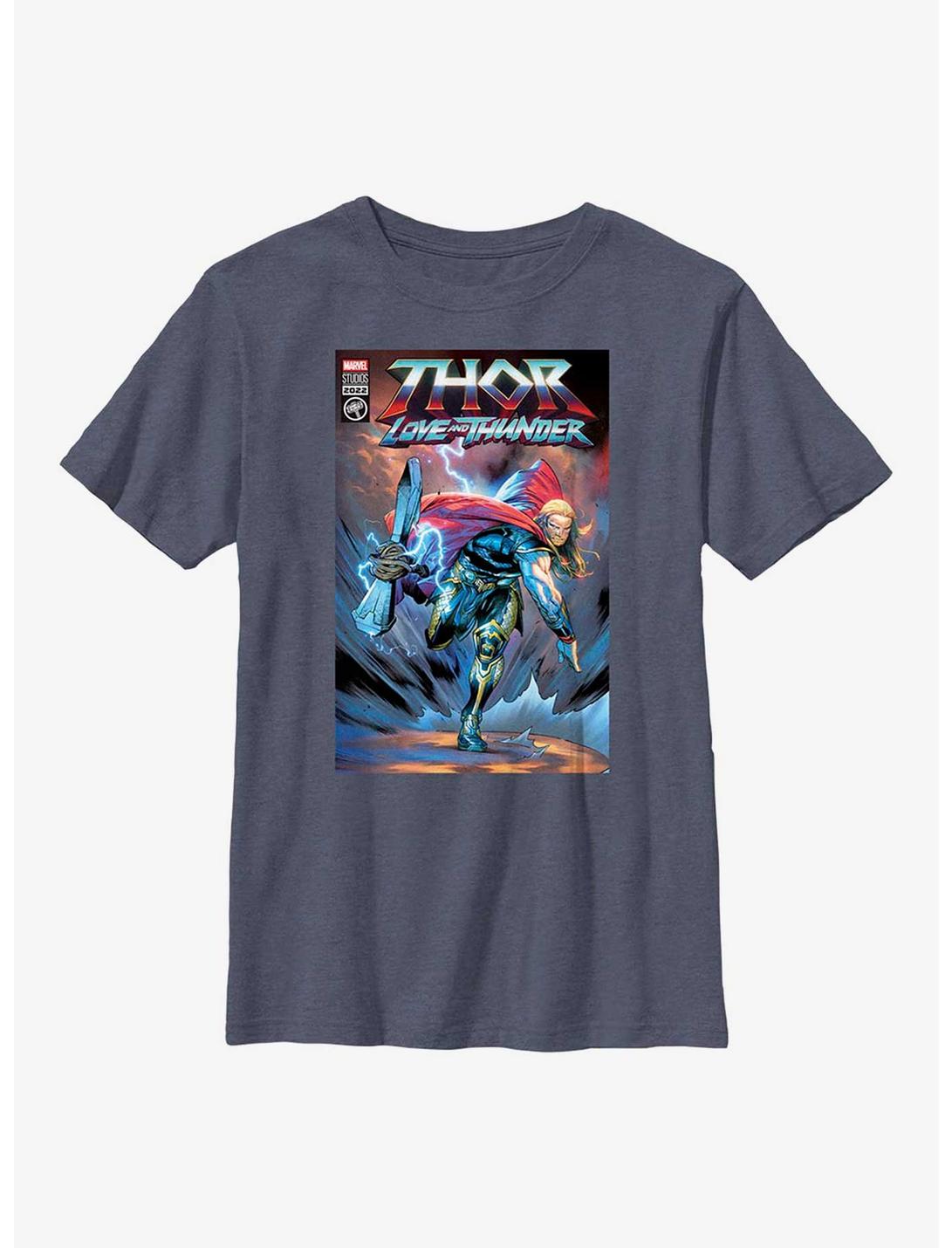 Marvel Thor: Love And Thunder Stormbreaker Throw Comic Cover Youth T-Shirt, NAVY HTR, hi-res