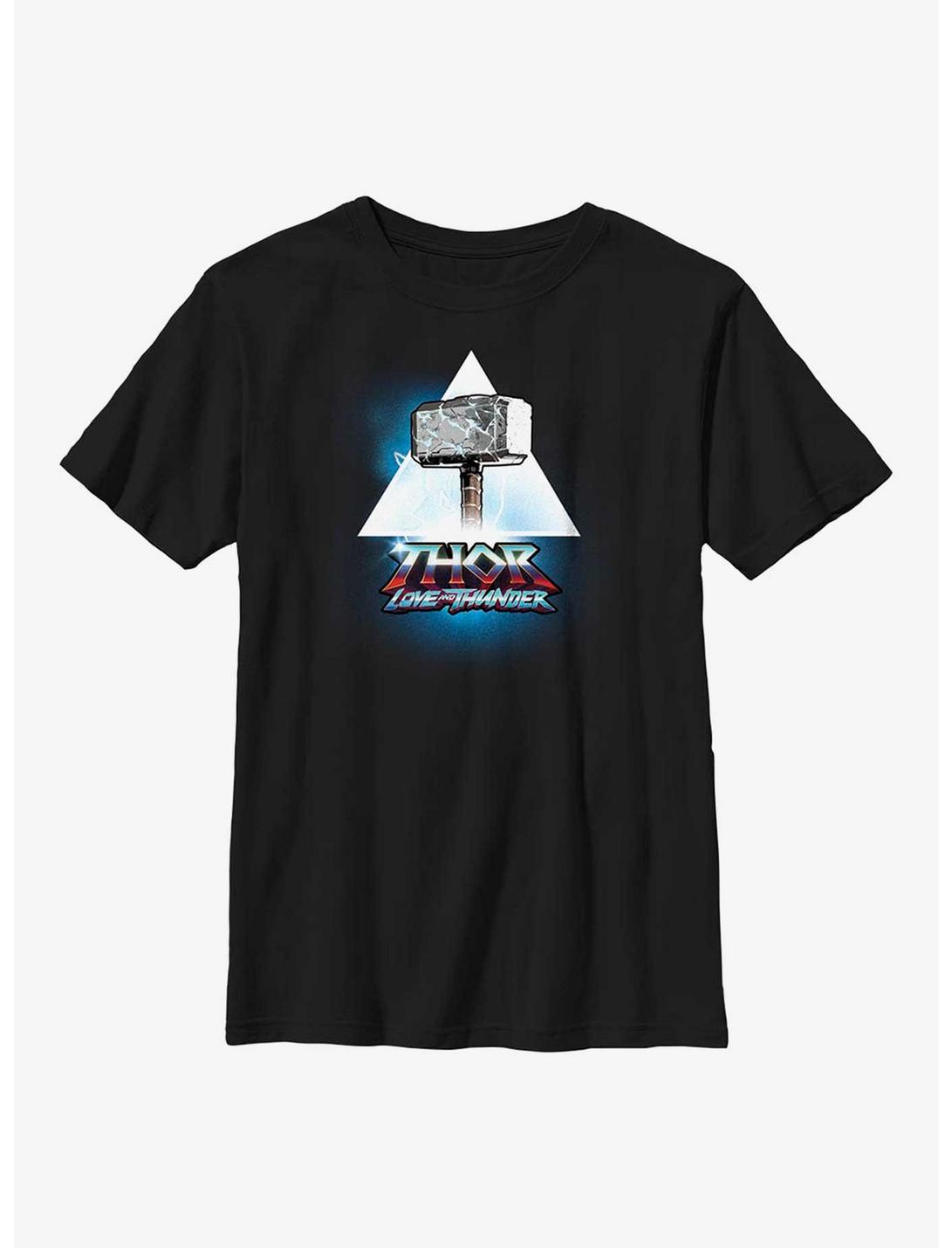 Marvel Thor: Love And Thunder Mjolnir Triangle Badge Youth T-Shirt, BLACK, hi-res
