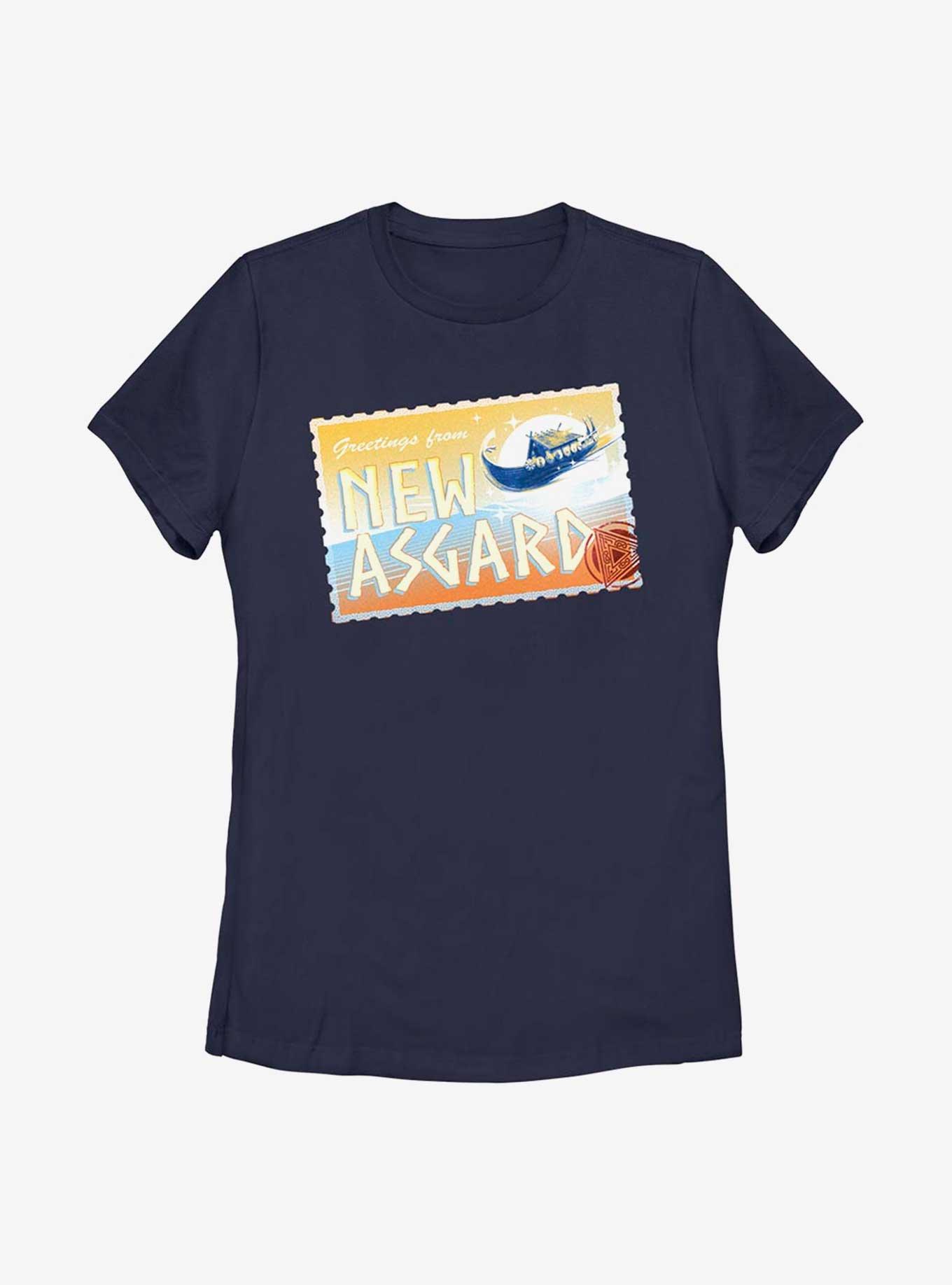 Marvel Thor: Love And Thunder New Asgard Postcard Womens T-Shirt, NAVY, hi-res
