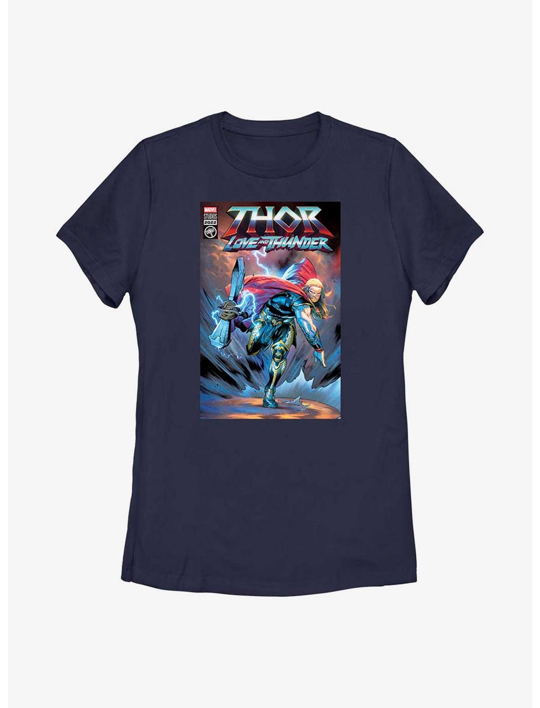 Marvel Thor: Love And Thunder Stormbreaker Throw Comic Cover Womens T-Shirt, NAVY, hi-res