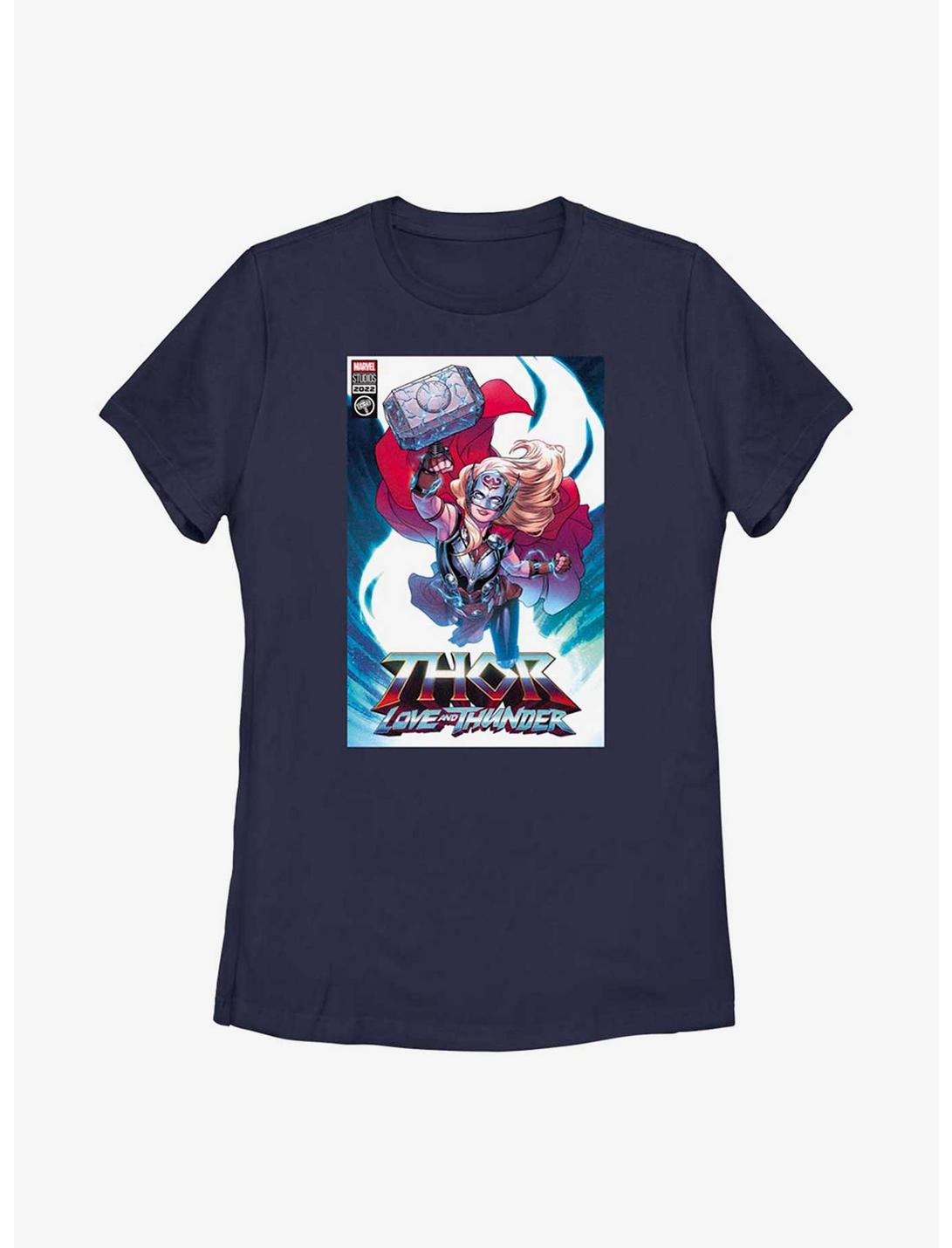 Marvel Thor: Love And Thunder Mighty Thor Comic Cover Womens T-Shirt, NAVY, hi-res