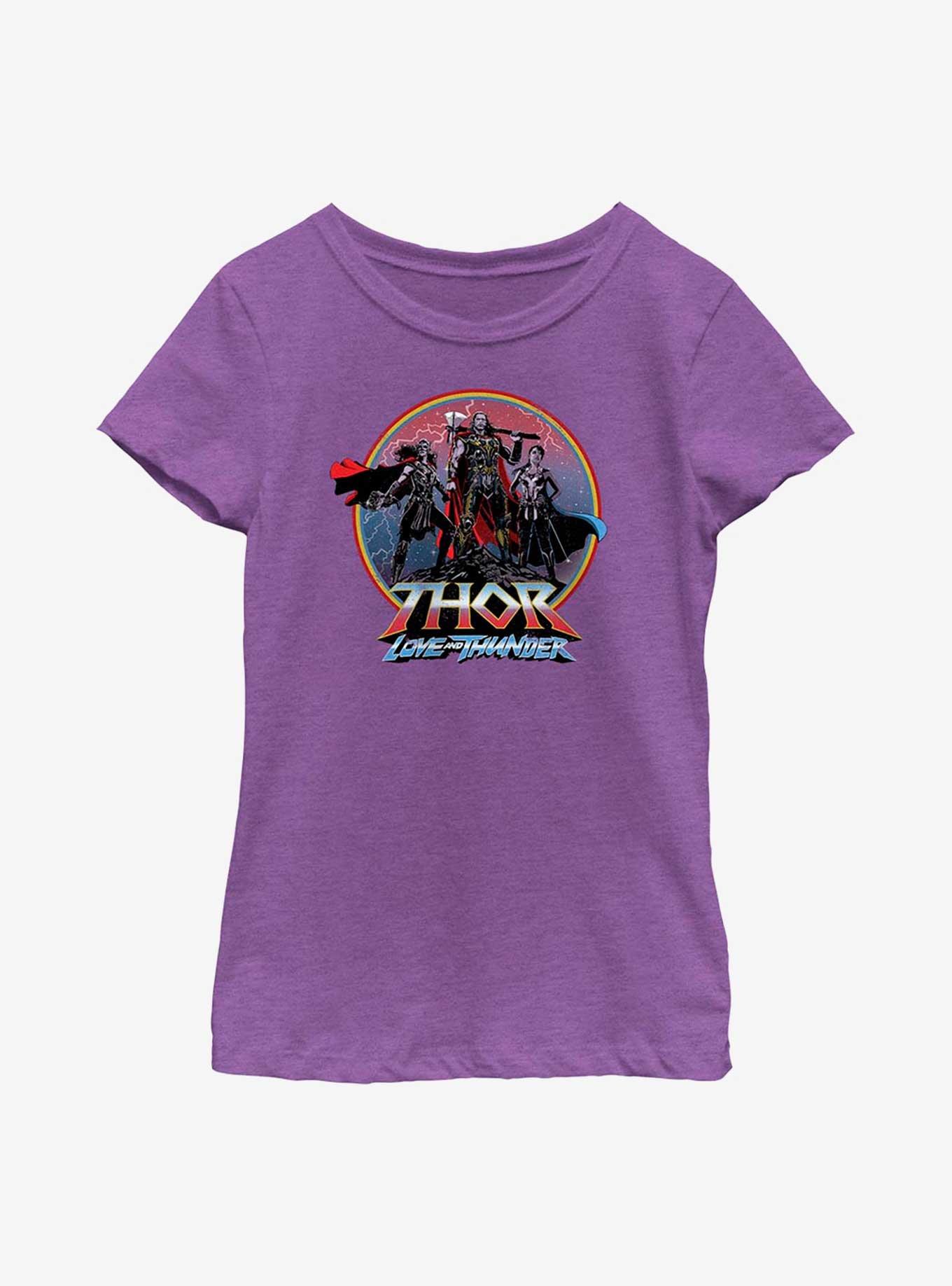 Marvel Thor: Love And Thunder Asgardians Circle Badge Youth Girls T-Shirt, PURPLE BERRY, hi-res