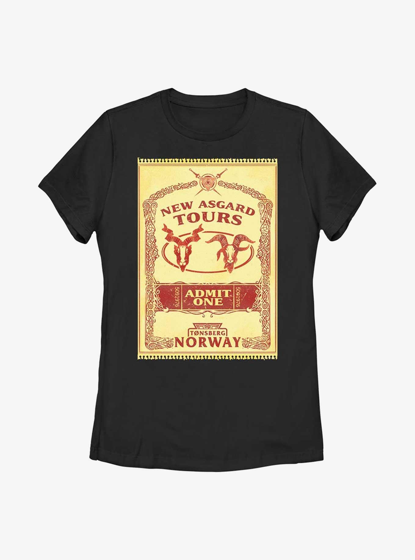 Marvel Thor: Love And Thunder New Asgard Tours Poster Womens T-Shirt, BLACK, hi-res
