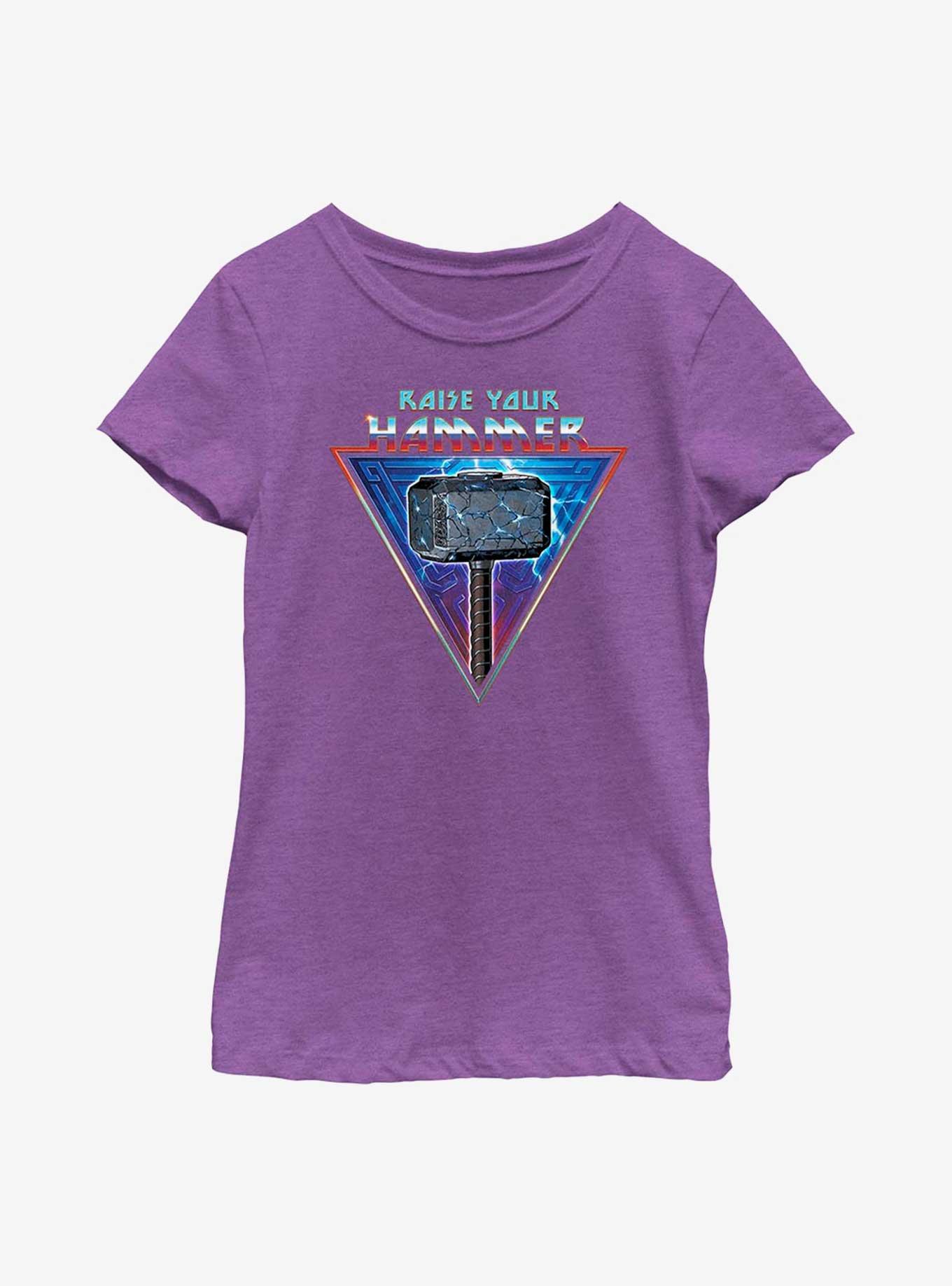 Marvel Thor: Love And Thunder Mjolnir Raise Your Hammer Youth Girls T-Shirt, PURPLE BERRY, hi-res