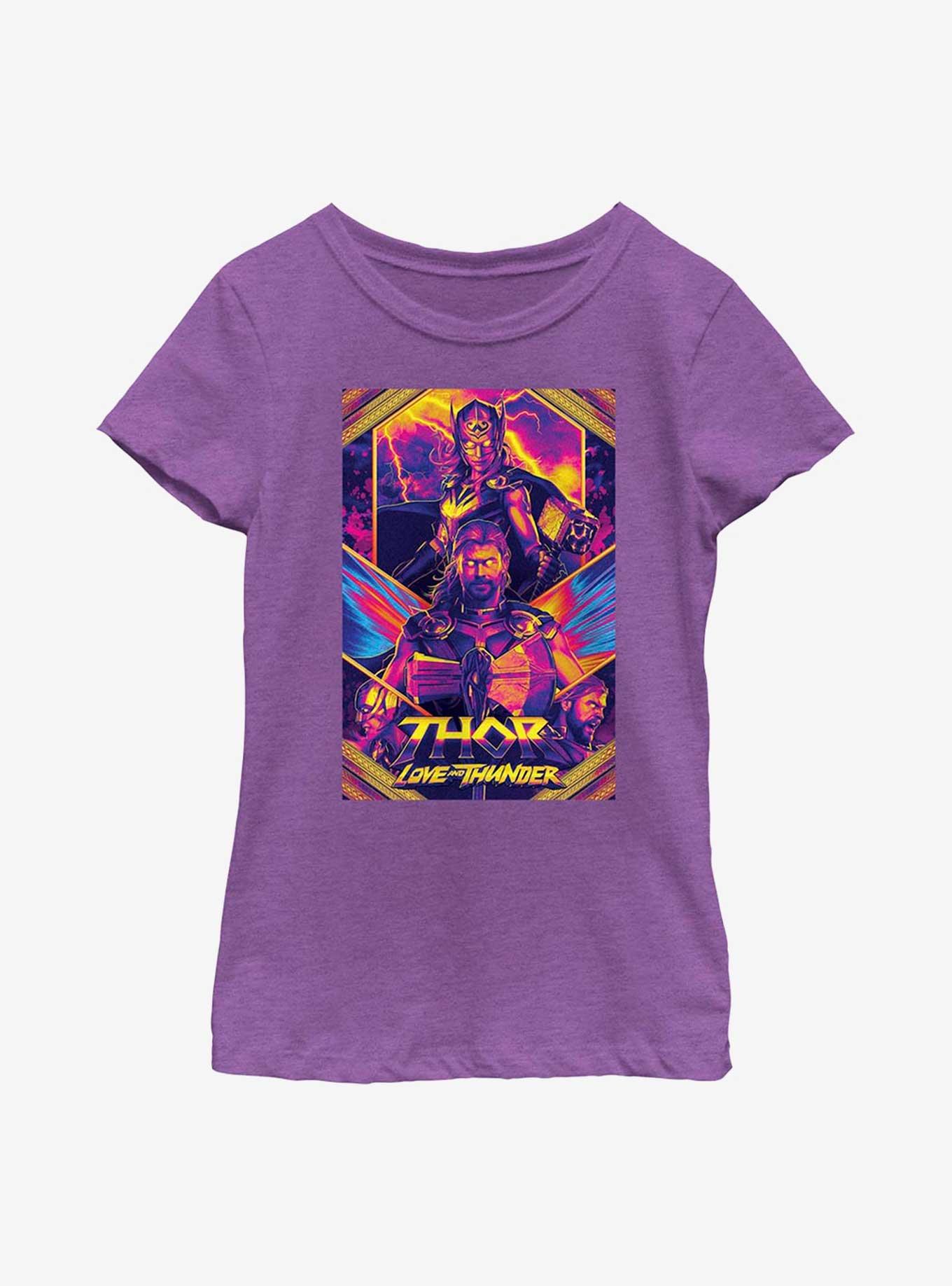Marvel Thor: Love And Thunder Neon Poster Youth Girls T-Shirt, PURPLE BERRY, hi-res view 1