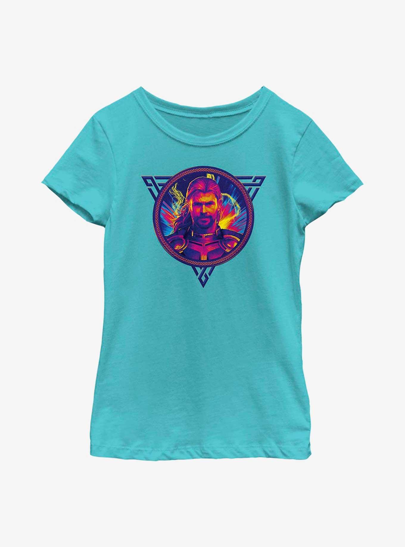 Marvel Thor: Love And Thunder Thor Portrait Badge Youth Girls T-Shirt, TAHI BLUE, hi-res