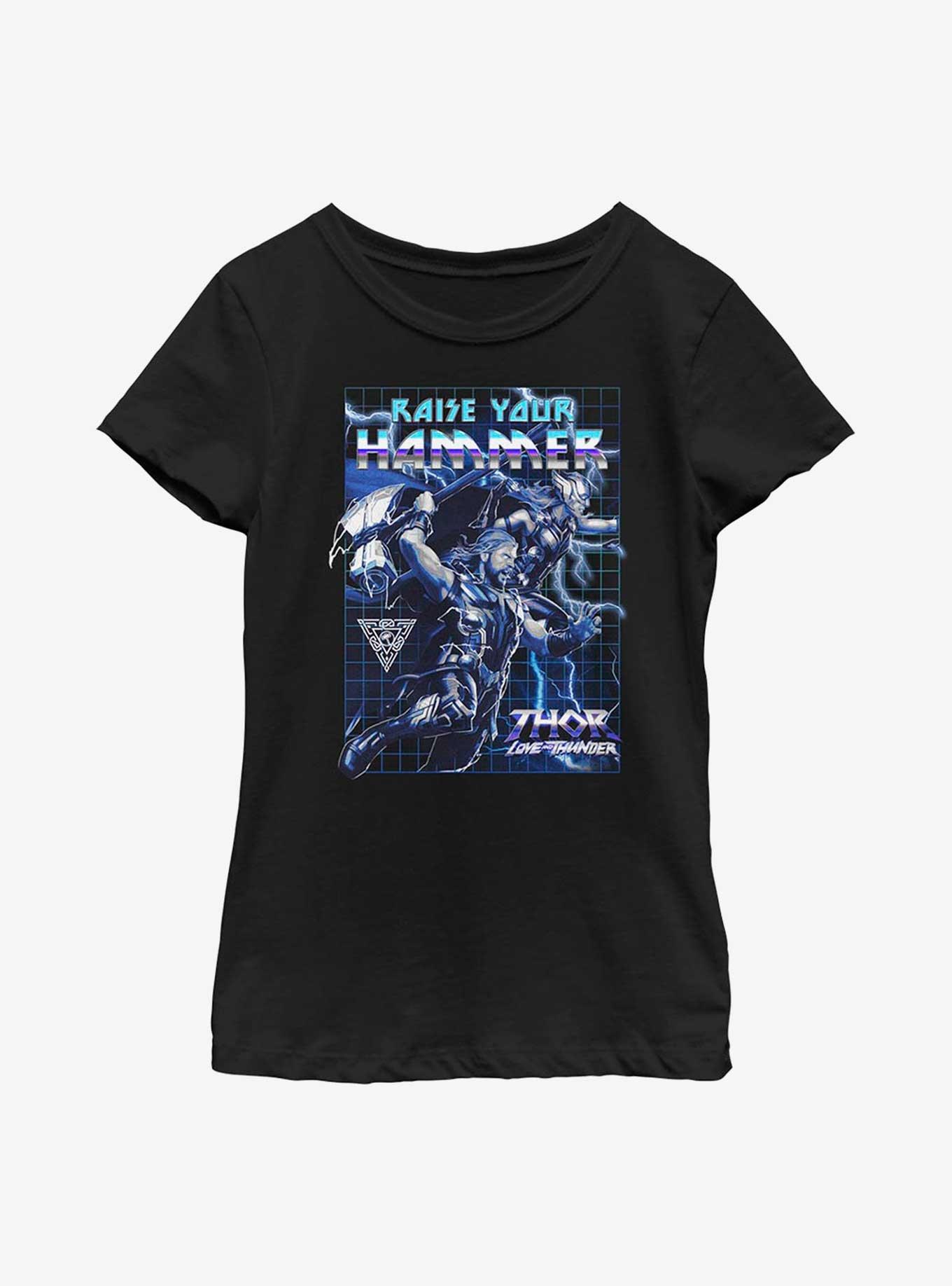 Marvel Thor: Love And Thunder Raise Your Hammer Youth Girls T-Shirt, BLACK, hi-res